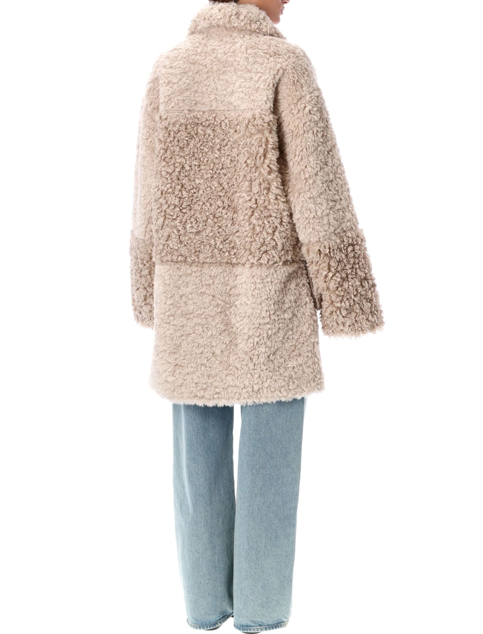 Shop Urbancode Reversible Medium Shearling Peacot In Taupe