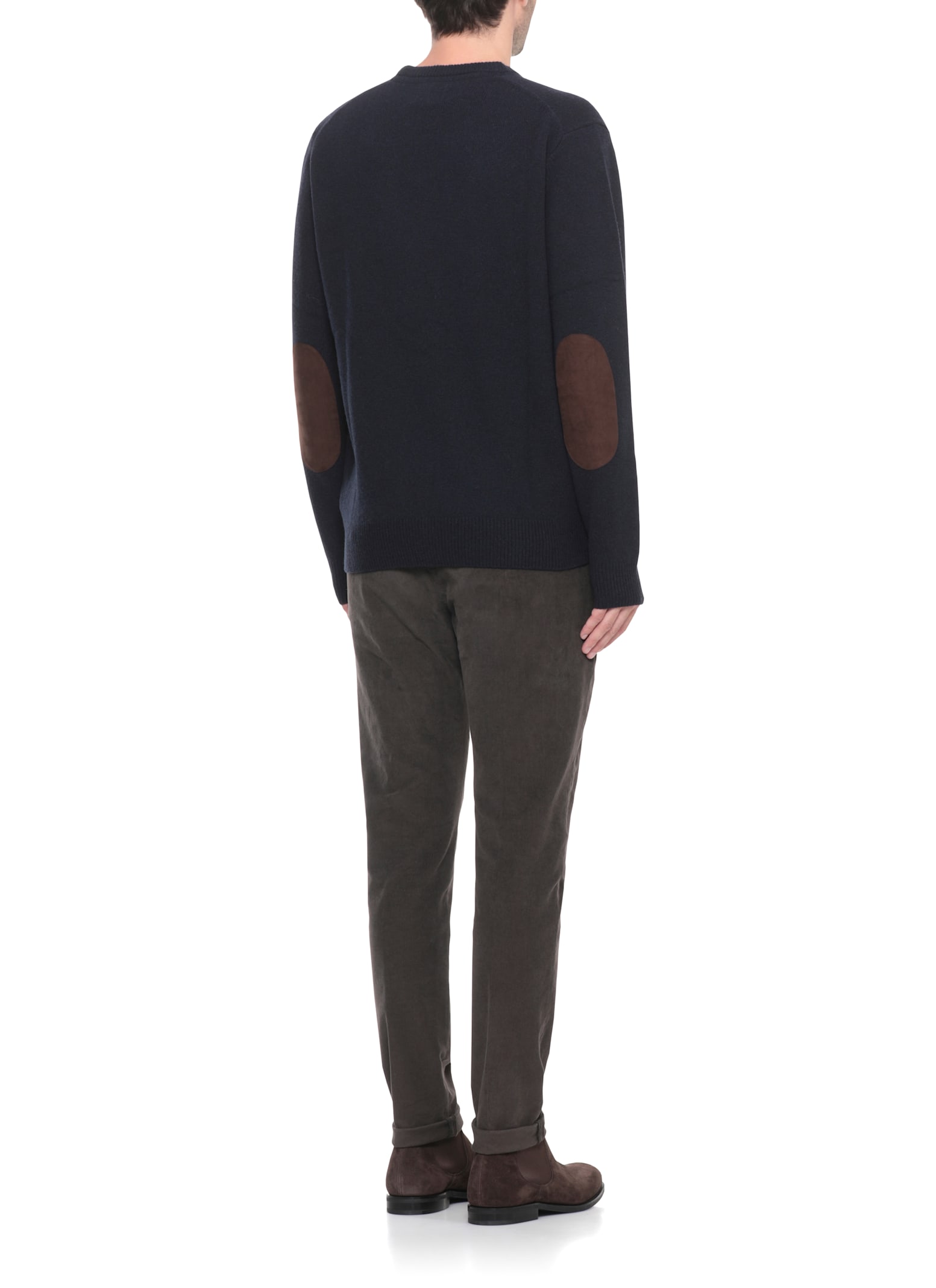 Barbour Crewneck Wool Sweater With Long Sleeves And Ribbed Trims In Blue