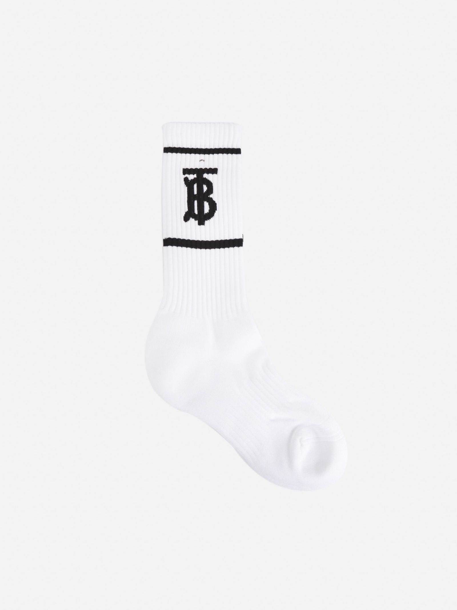Burberry White And Black Blend Cotton Socks With Logo