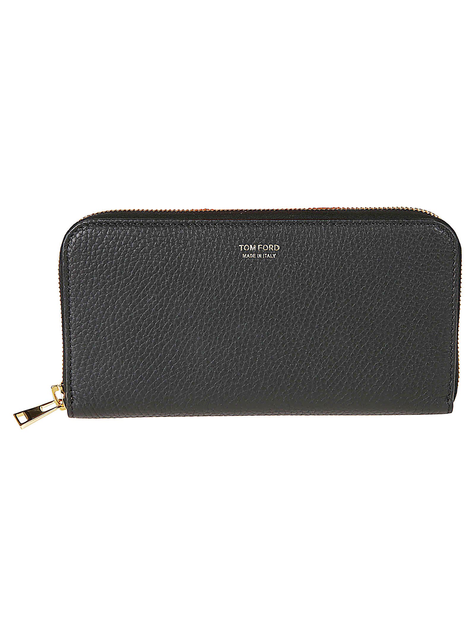 Shop Tom Ford Grained Leather Zip-around Wallet In Black