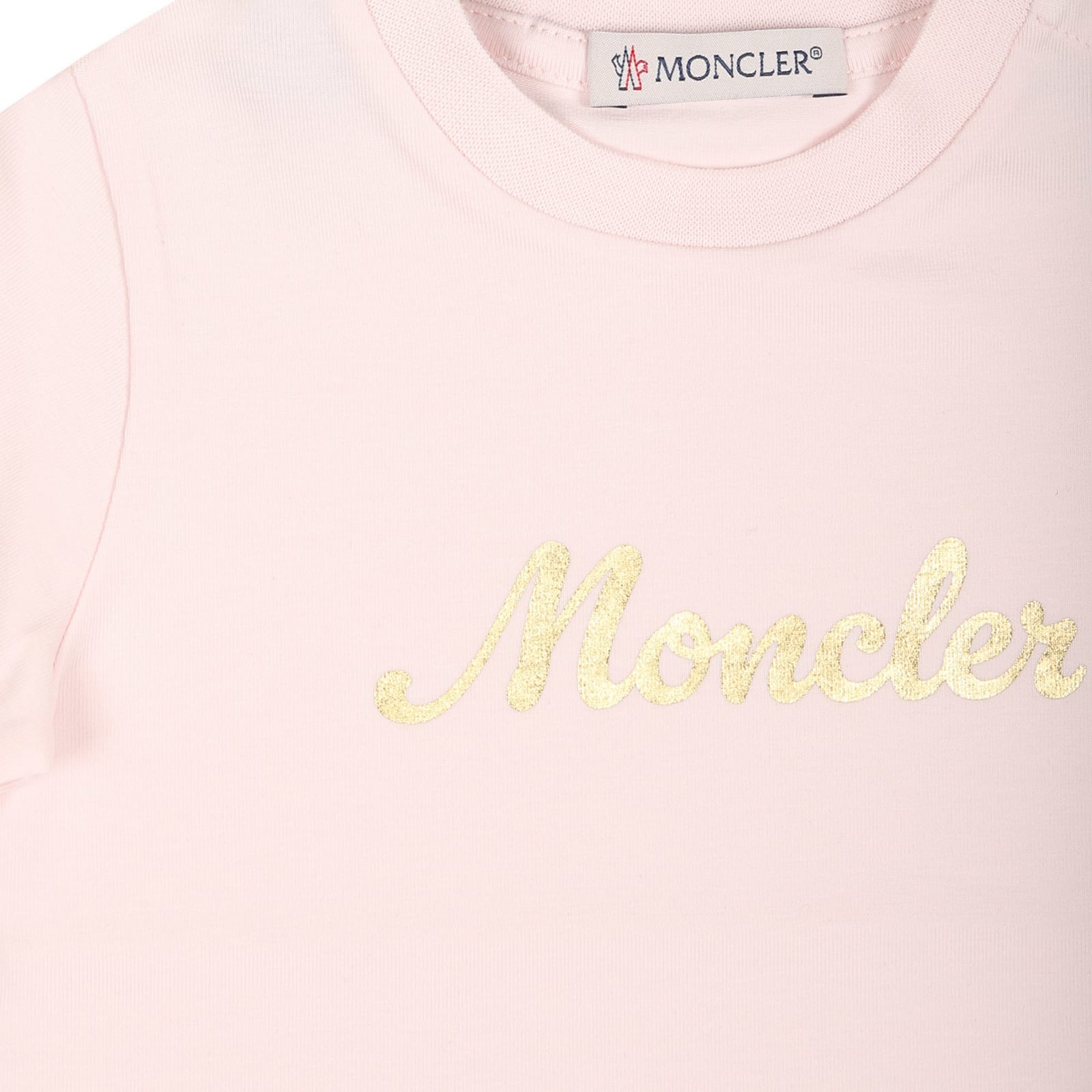 Moncler Pink T-shirt For Baby Girl With Logo In Pink