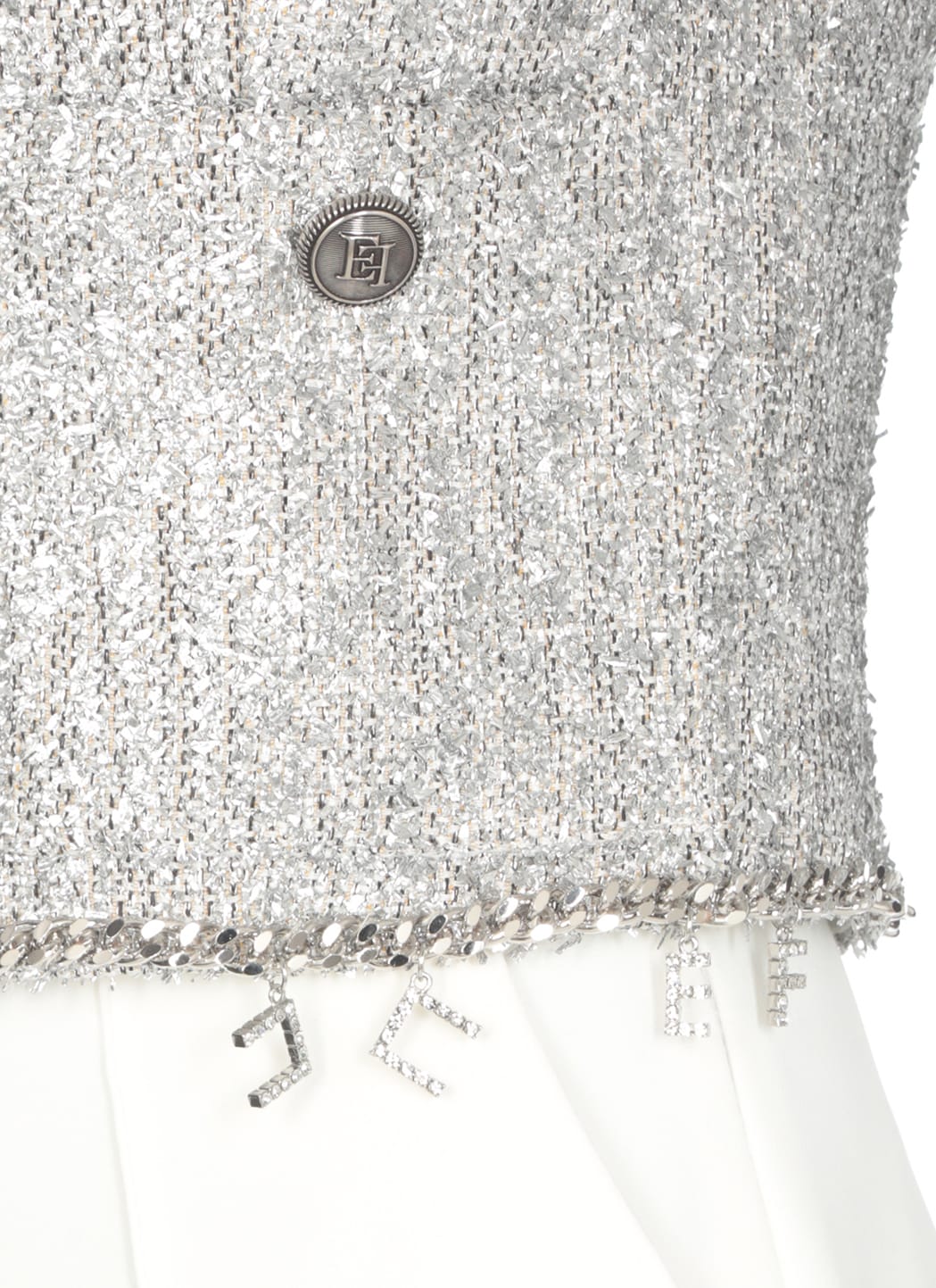 Elisabetta Franchi Tweed Lurex Blazer In Silver