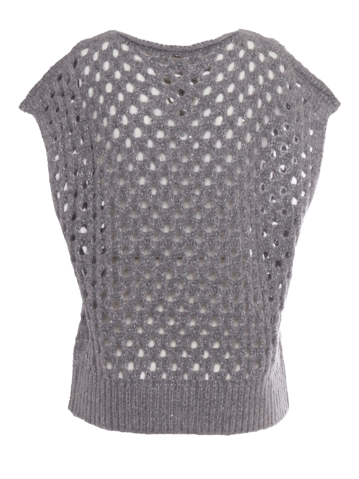 Sleeveless Crew Neck Sweater Mesh +sequins