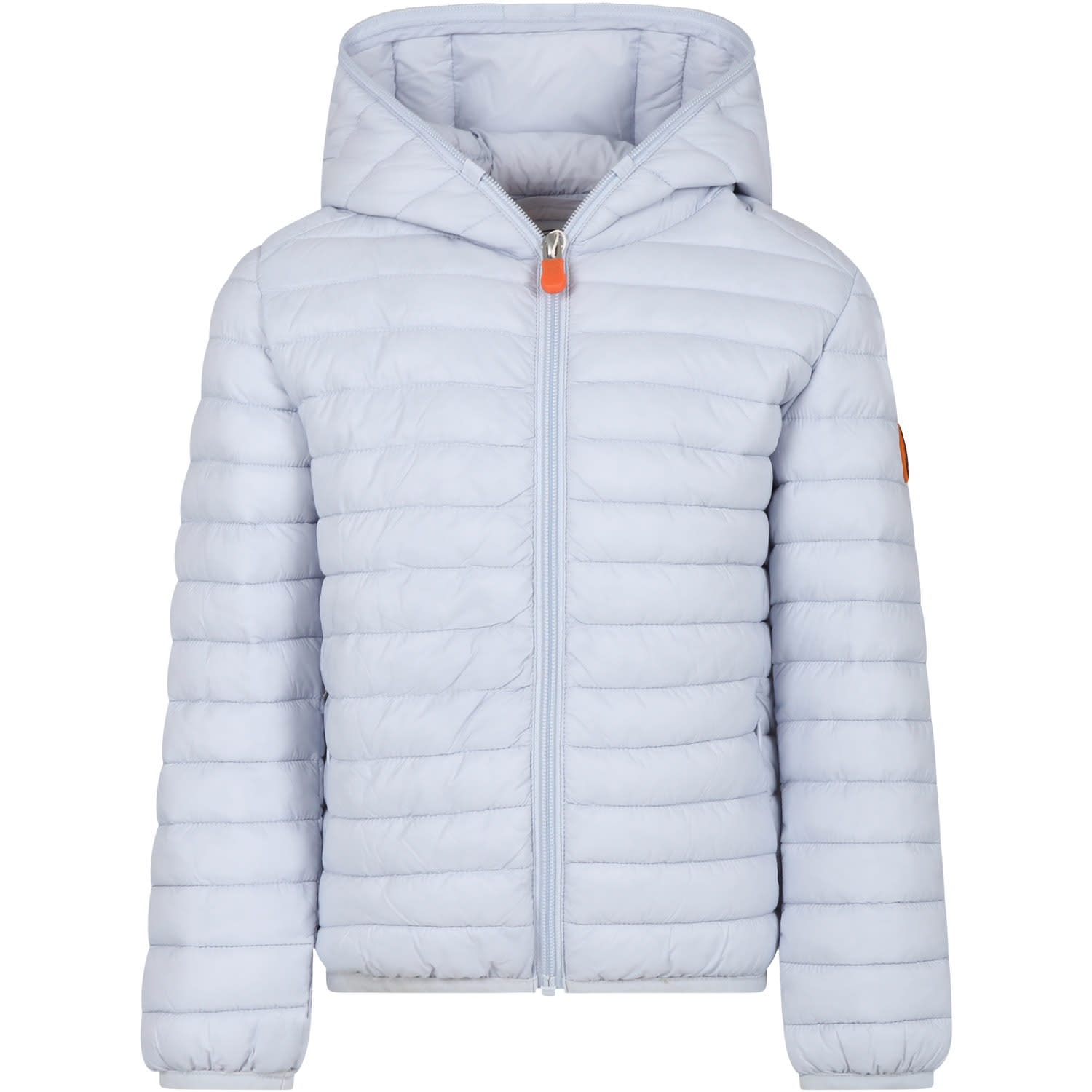 Shop Save The Duck Light Blue Huey Down Jacket For Boy With Logo In Grey