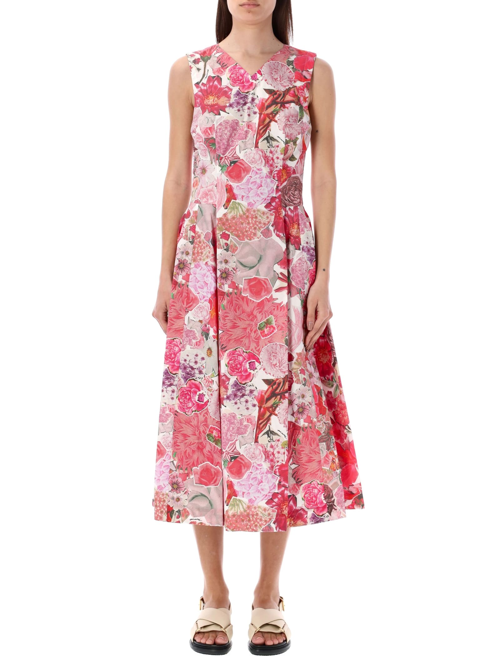 Shop Marni Dress With Collage Print In Pink Clematis