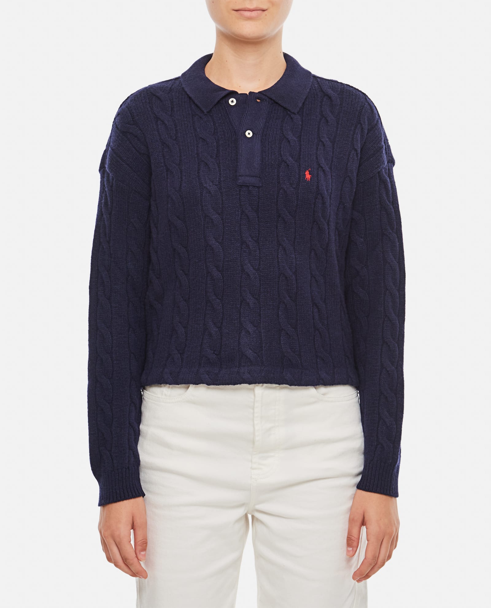 Shop Polo Ralph Lauren Long Sleeve Knit Polo Shirt In Blue