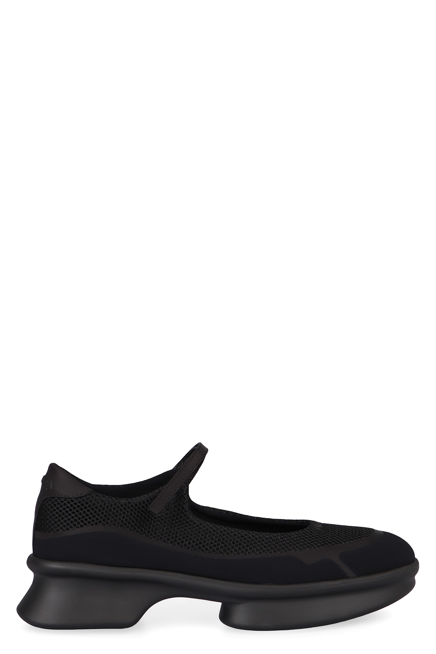 Prada Wavy Mesh Platform Ballerina Shoes In Black
