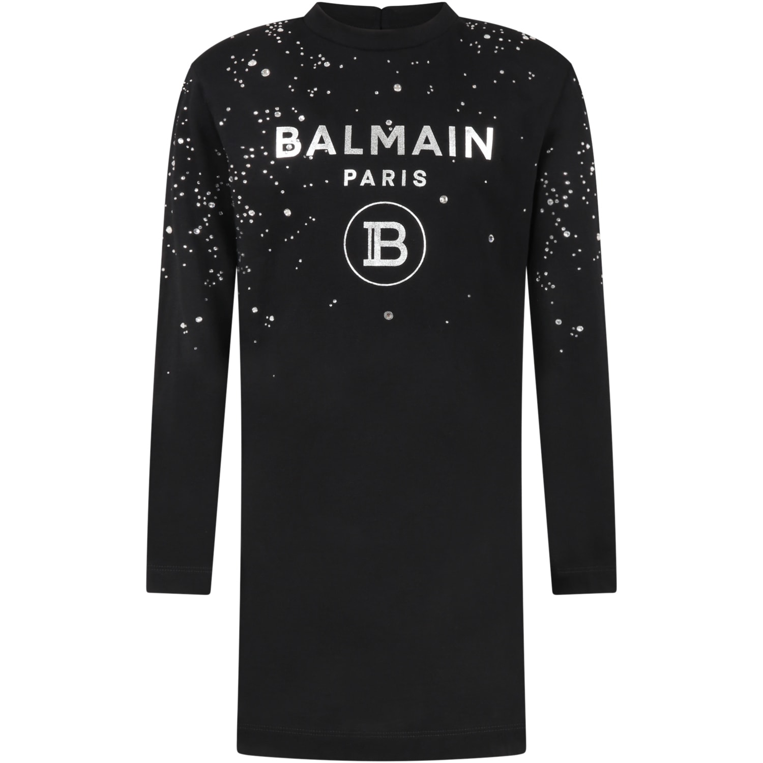 BALMAIN Cottons BLACK DRESS FOR GIRL WITH LOGO