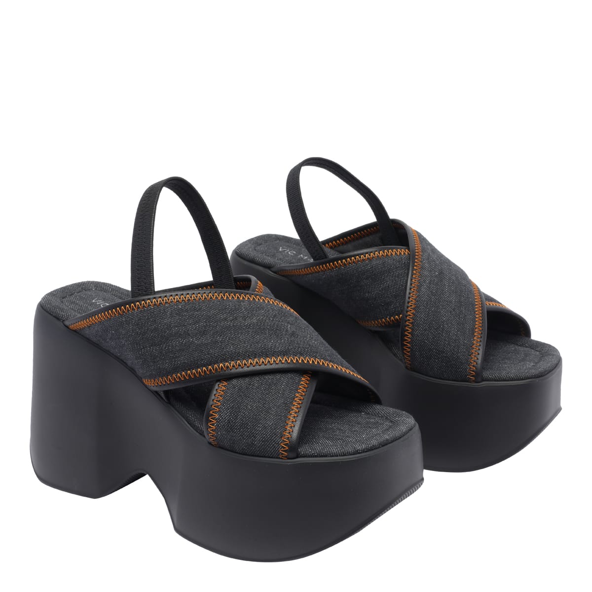 Vic Matie Denim Plateau Sandals In Black
