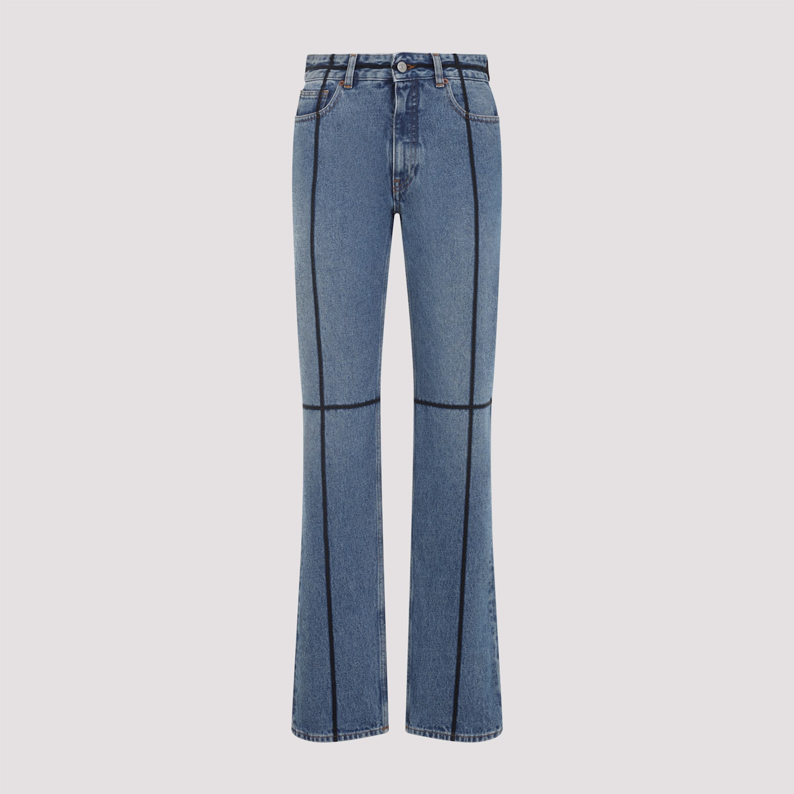 Mm6 Maison Margiela Cotton Jeans With Black Straps In Blue