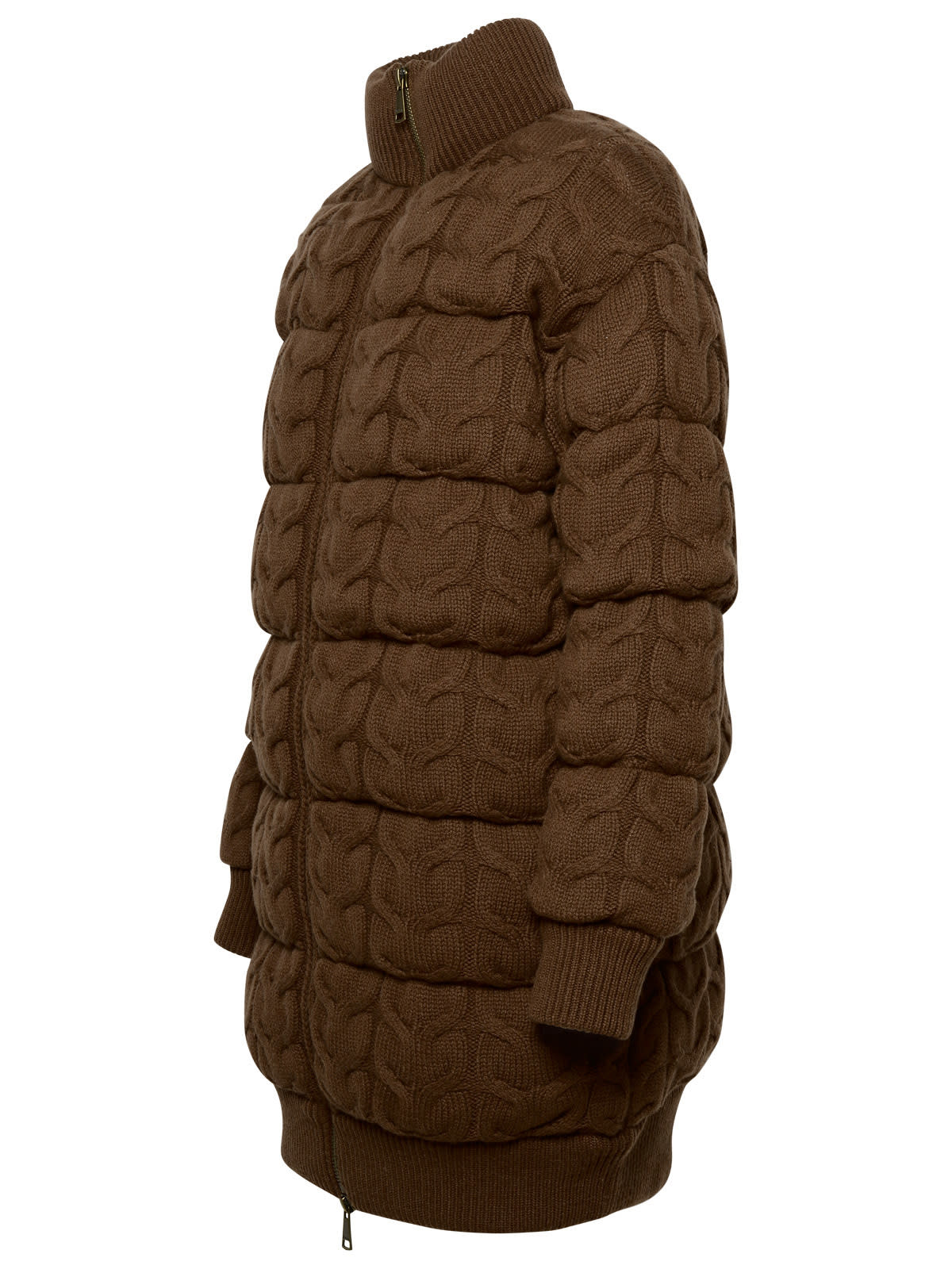 Shop Max Mara Ovatta Cashmere Leather Down Jacket In Brown