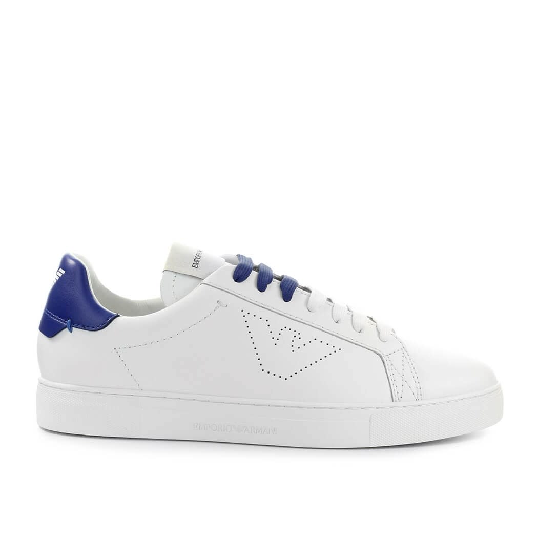 Emporio Armani White Blue Leather Sneaker