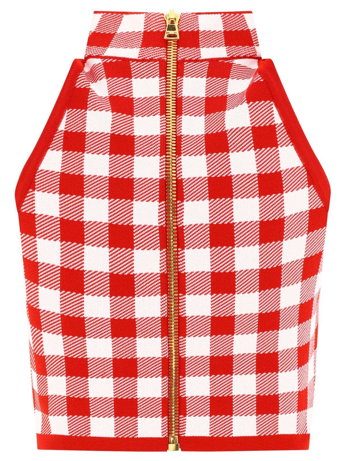Shop Balmain Gingham Checked Sleeveless Top In Red