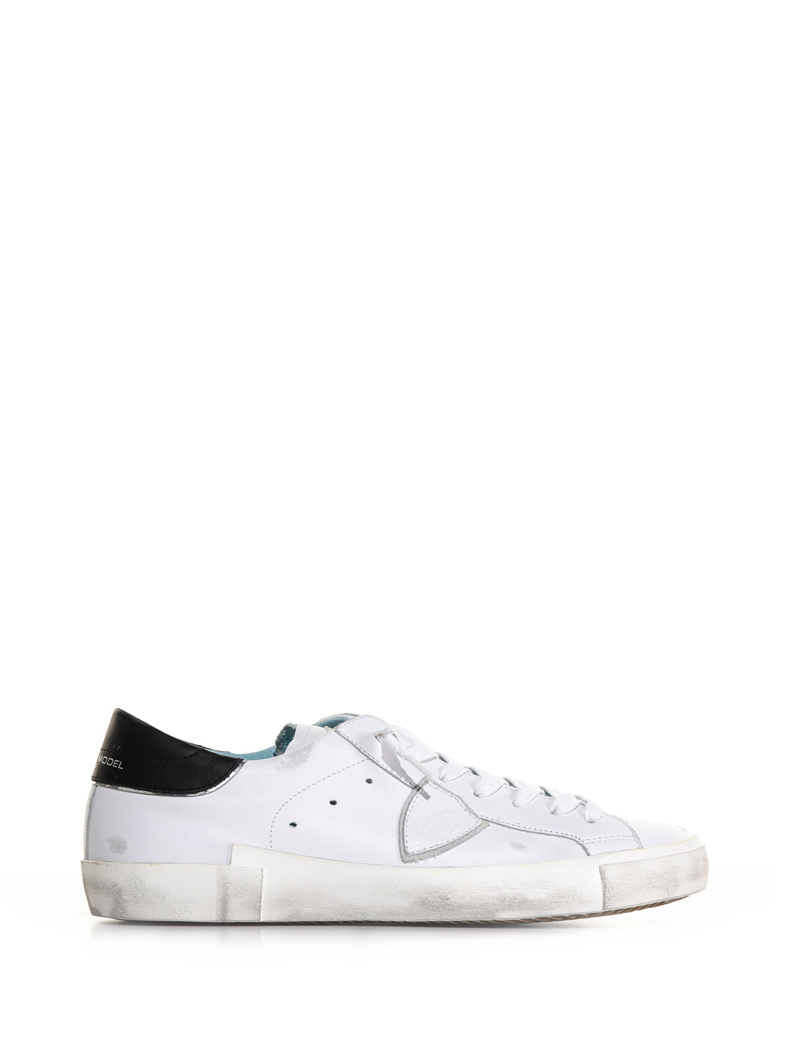 Philippe Model Distressed Effect Low-top Sneakers In Bianco Nero