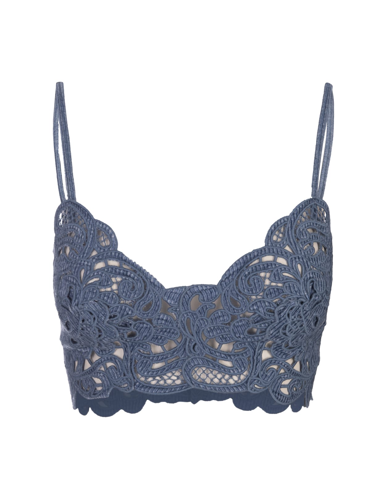 Shop Ermanno Scervino Blue Lace Bra Top