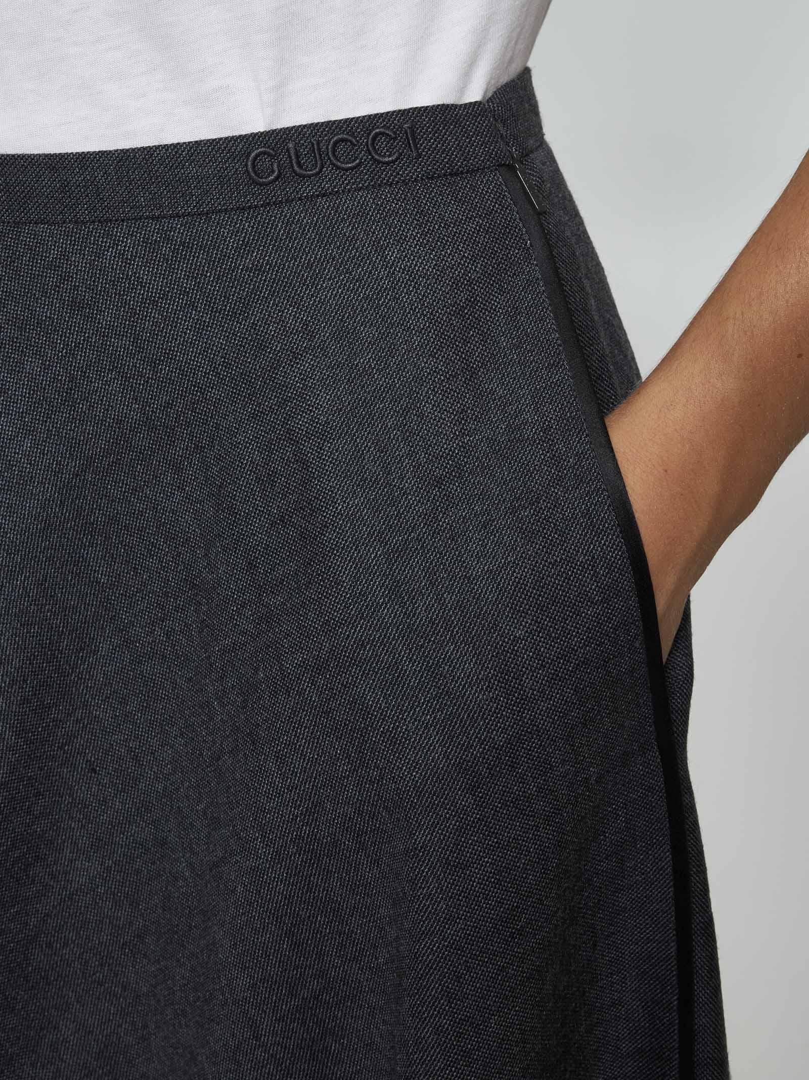 Shop Gucci Wool Full Skirt In Grey