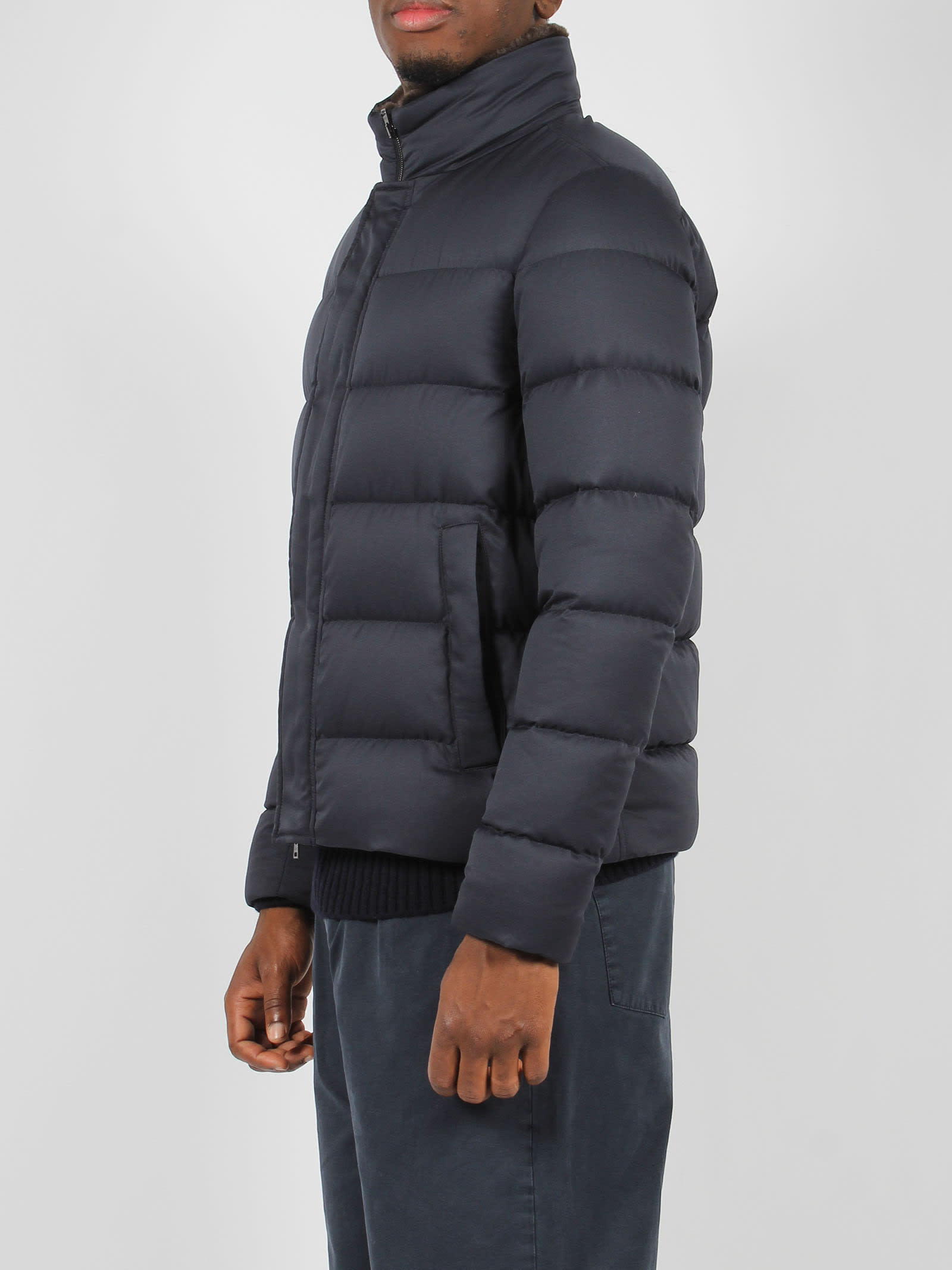 Shop Herno Padded Bomber Jacket In Dark Blue