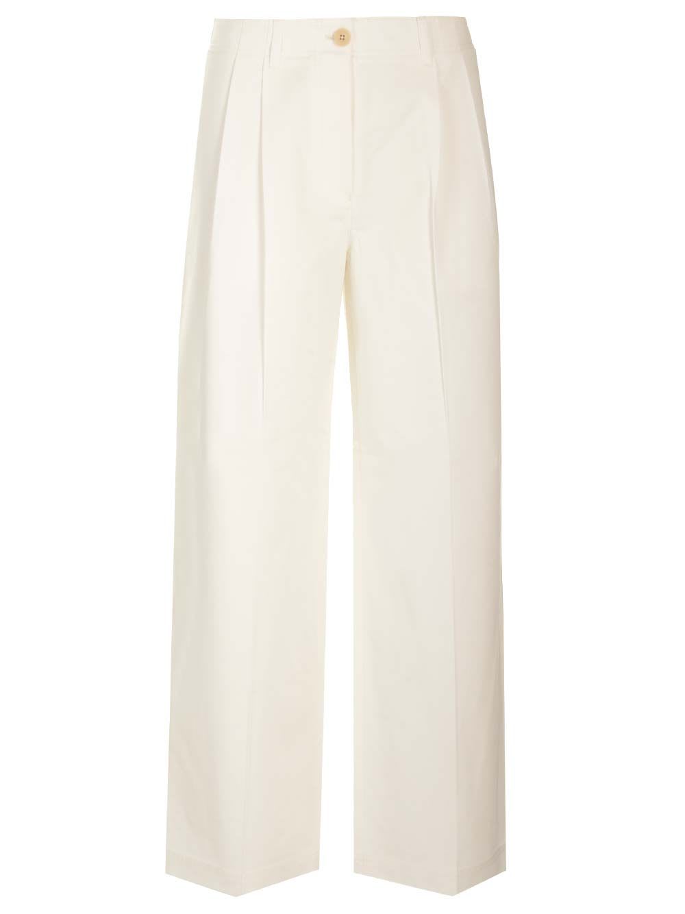 Shop Totême White Cotton Trousers With Pleats