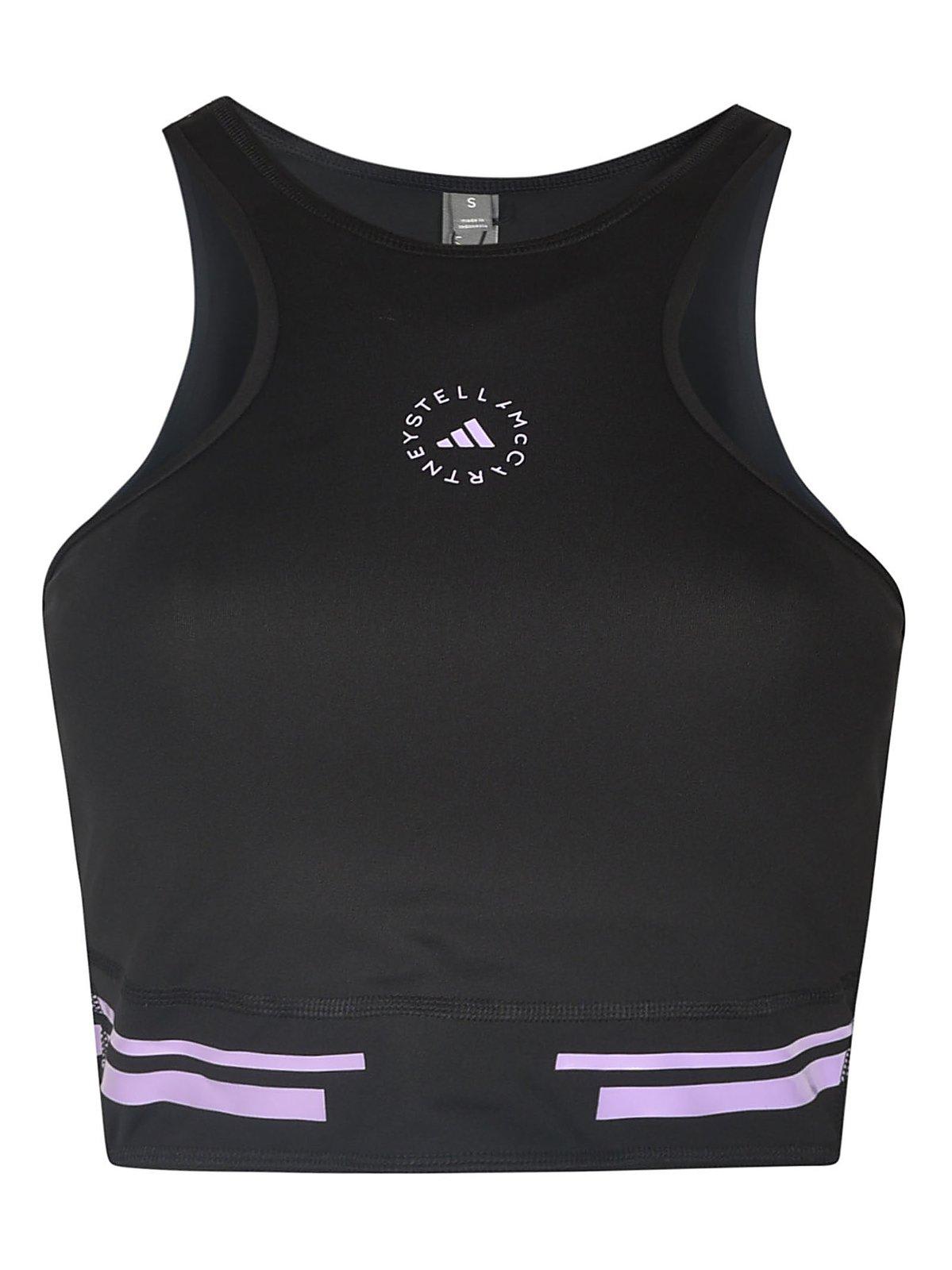 Shop Adidas By Stella Mccartney Halterneck Cropped Tank Top In Black Purple