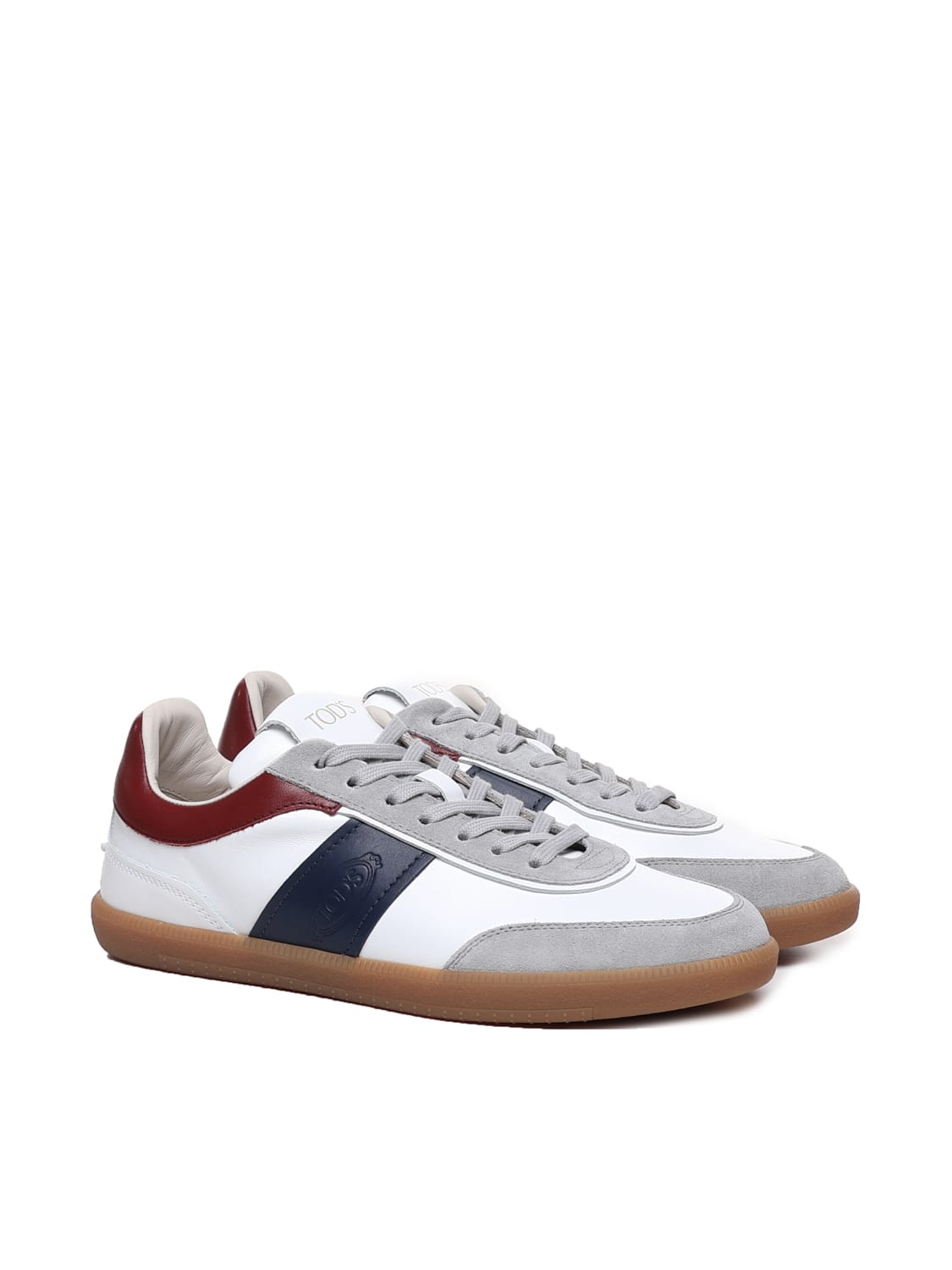 Shop Tod's Tabs Sneakers In Suede In White, Blu, Red