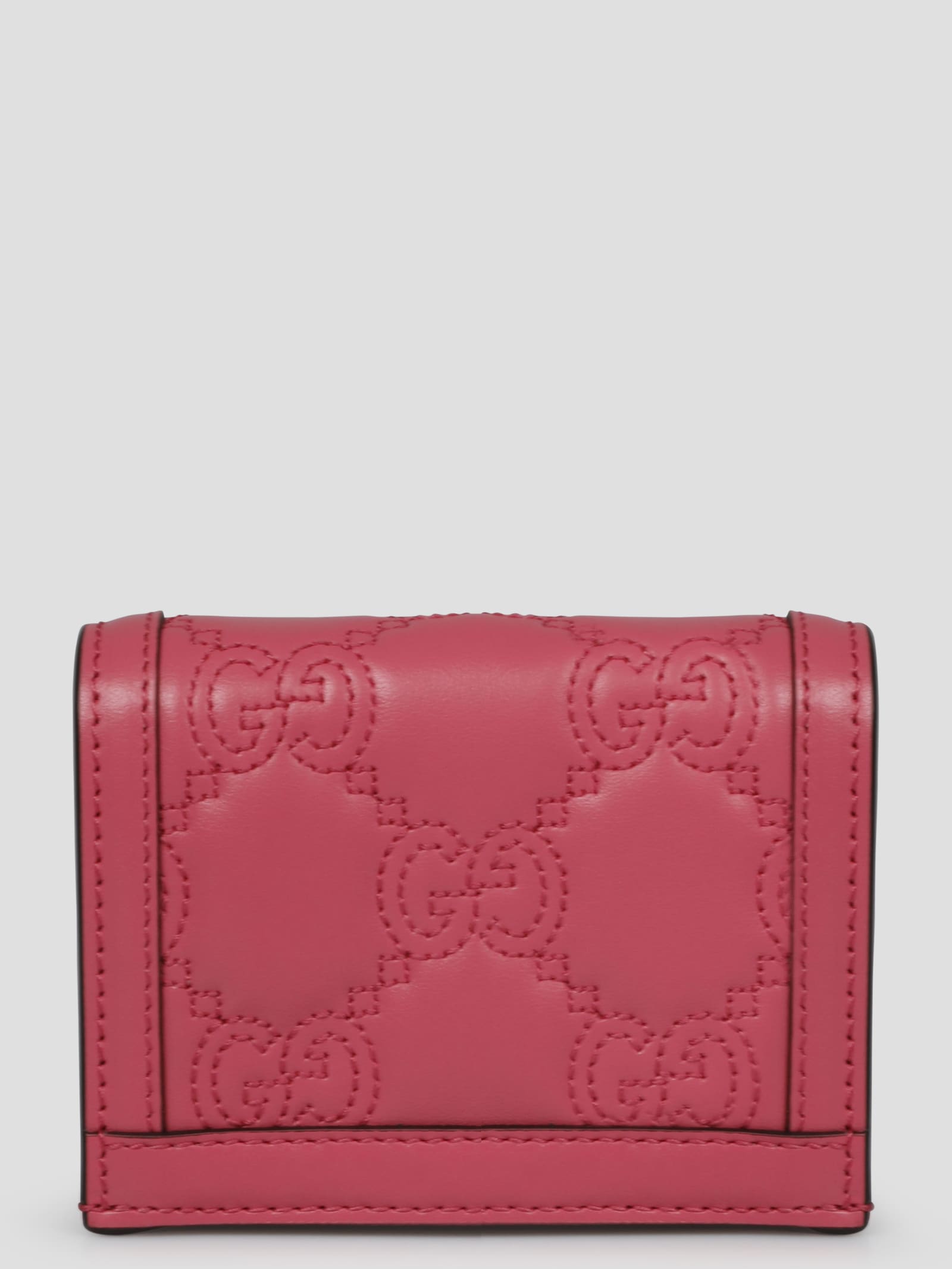 GG Matelassé card case wallet in light pink leather