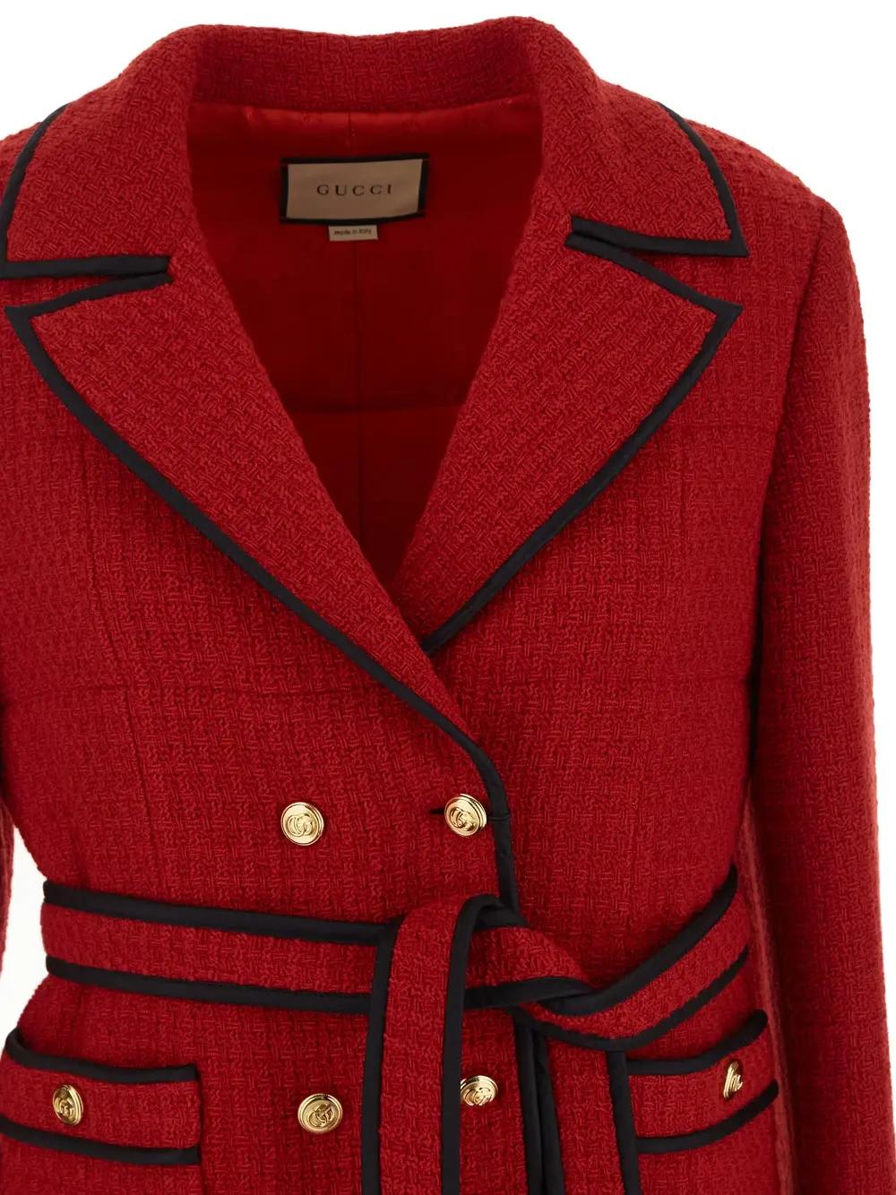 Shop Gucci Wool Long Coat In Red