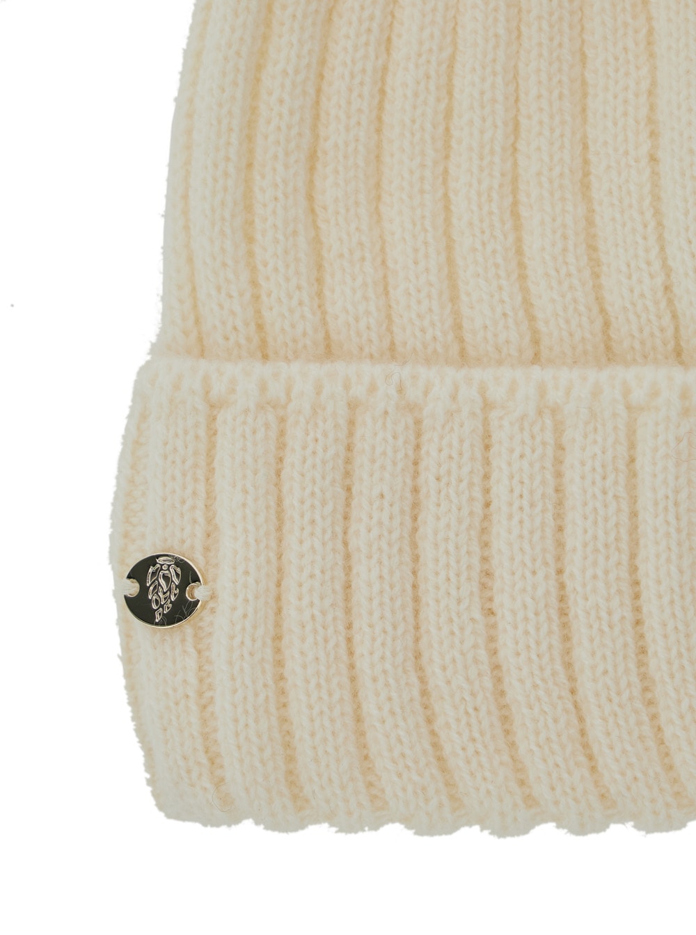 Helen Kaminski 'tiana' White Beanie With Pompom And Logo Plaque On The Front In White
