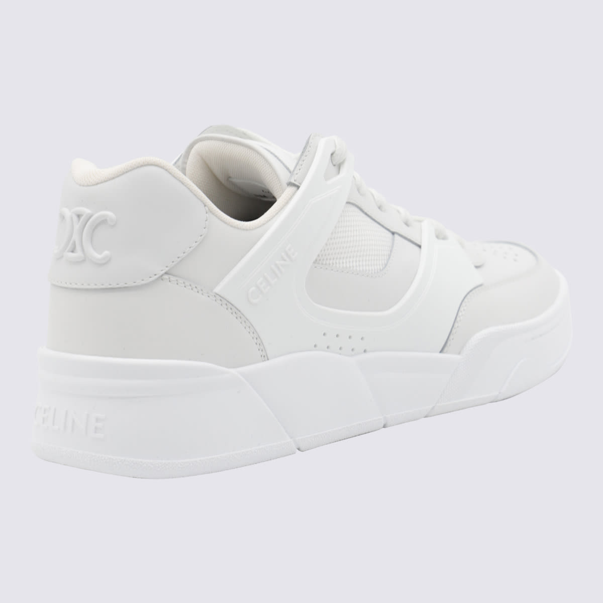 Celine Men Ct-09 Leather Sneakers With Mesh Inserts In White