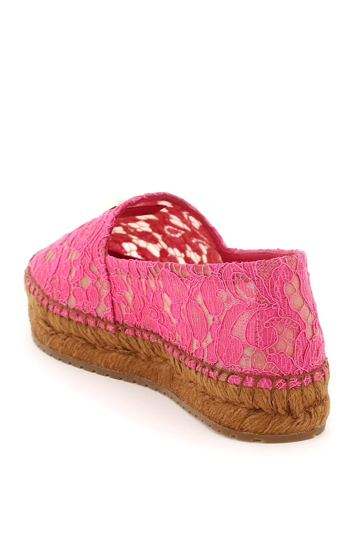 Dolce & Gabbana Lace-panel Logo-plaque Espadrilles In Fuxia