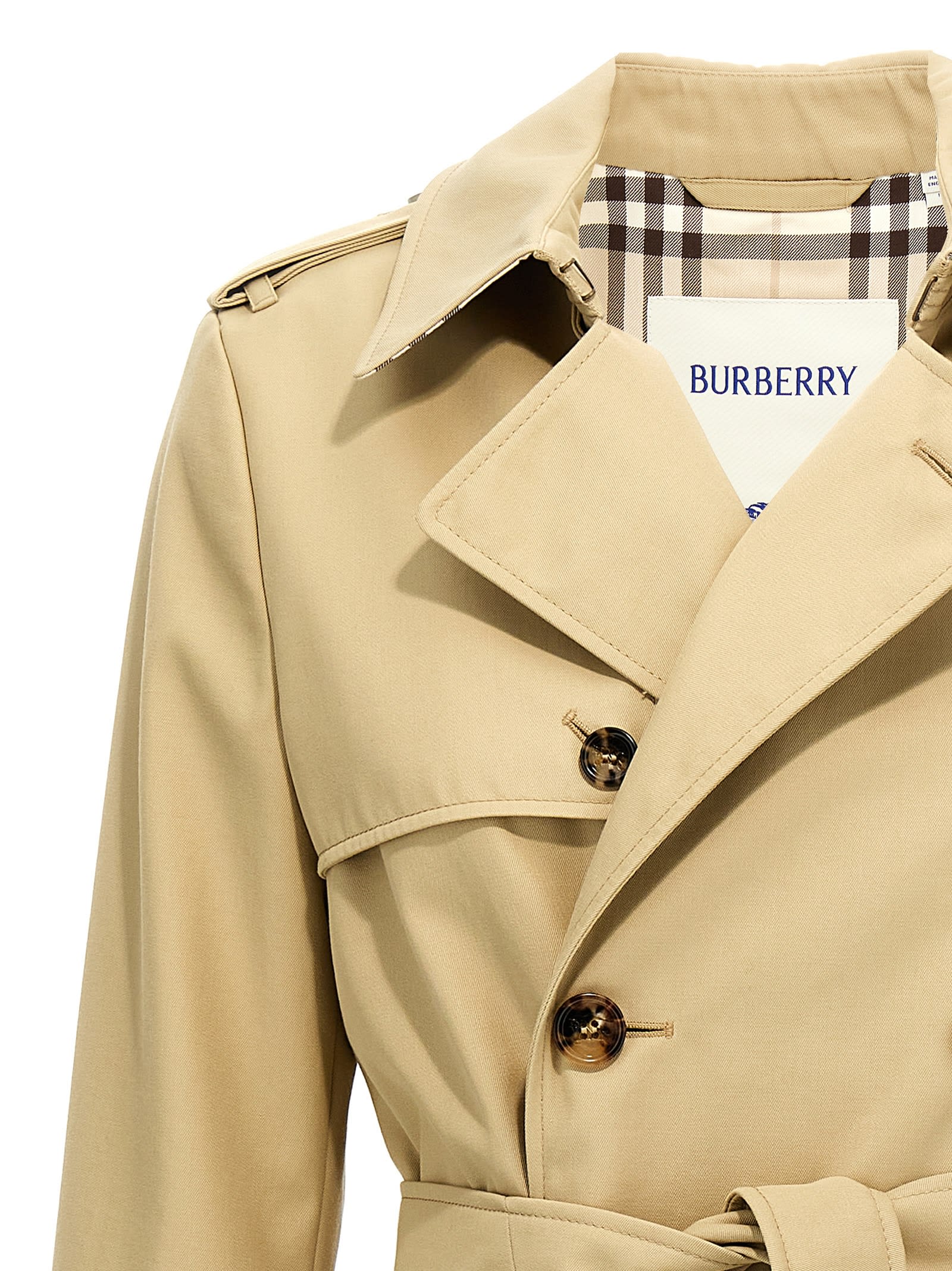 Shop Burberry Sp25 Short Trench Coat In Beige