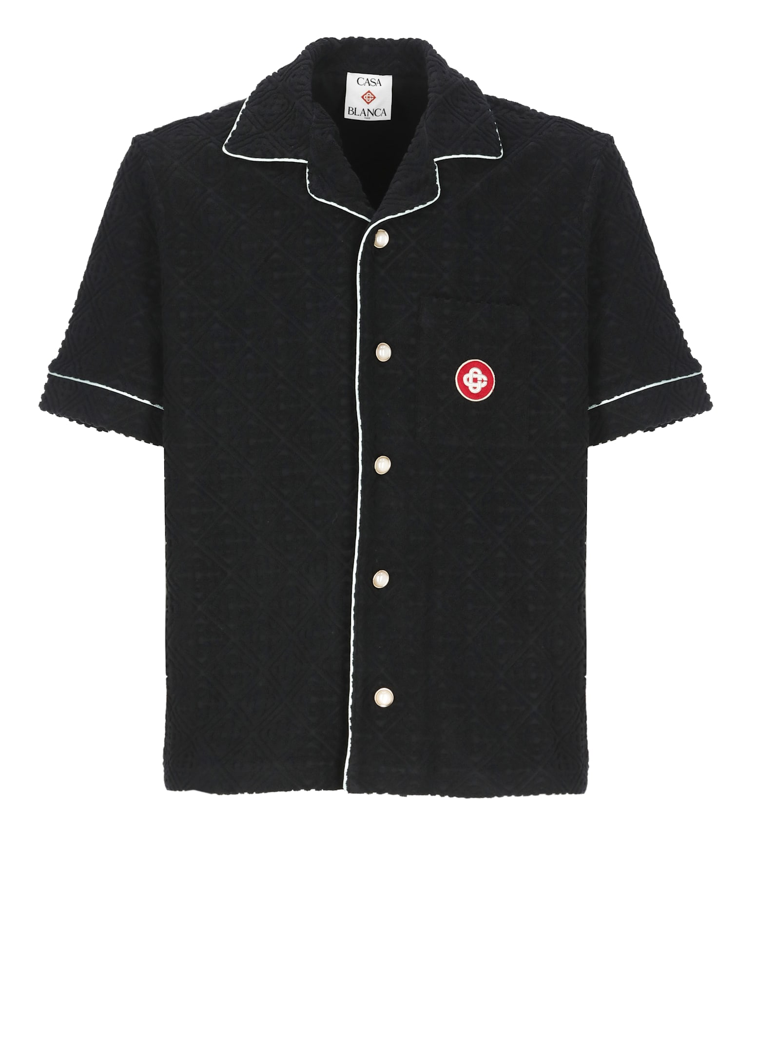 Casablanca Black Shirt With Classic Lapels And All-over Embossed Monogram In Black