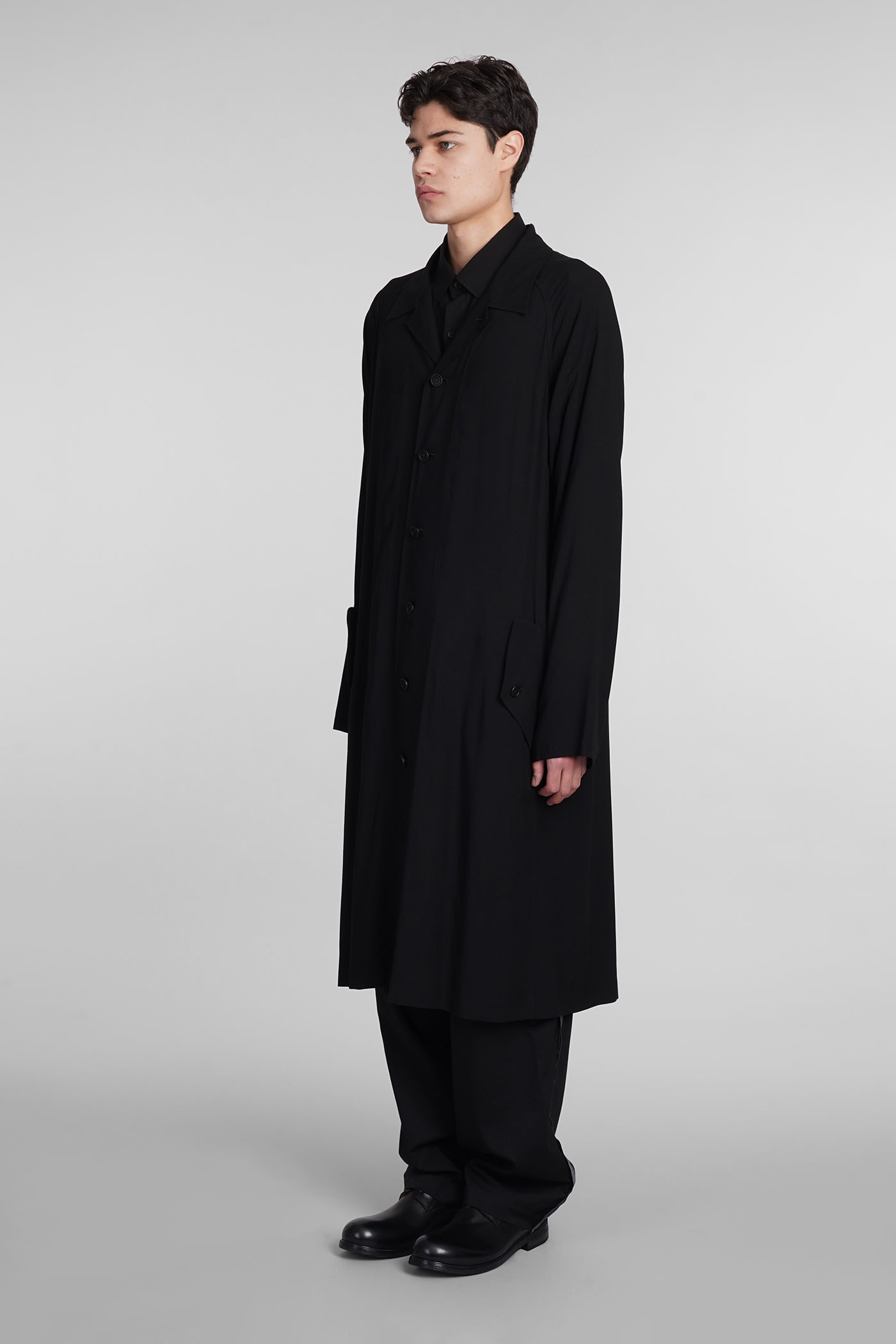 Shop Yohji Yamamoto Outerwear In Black Rayon