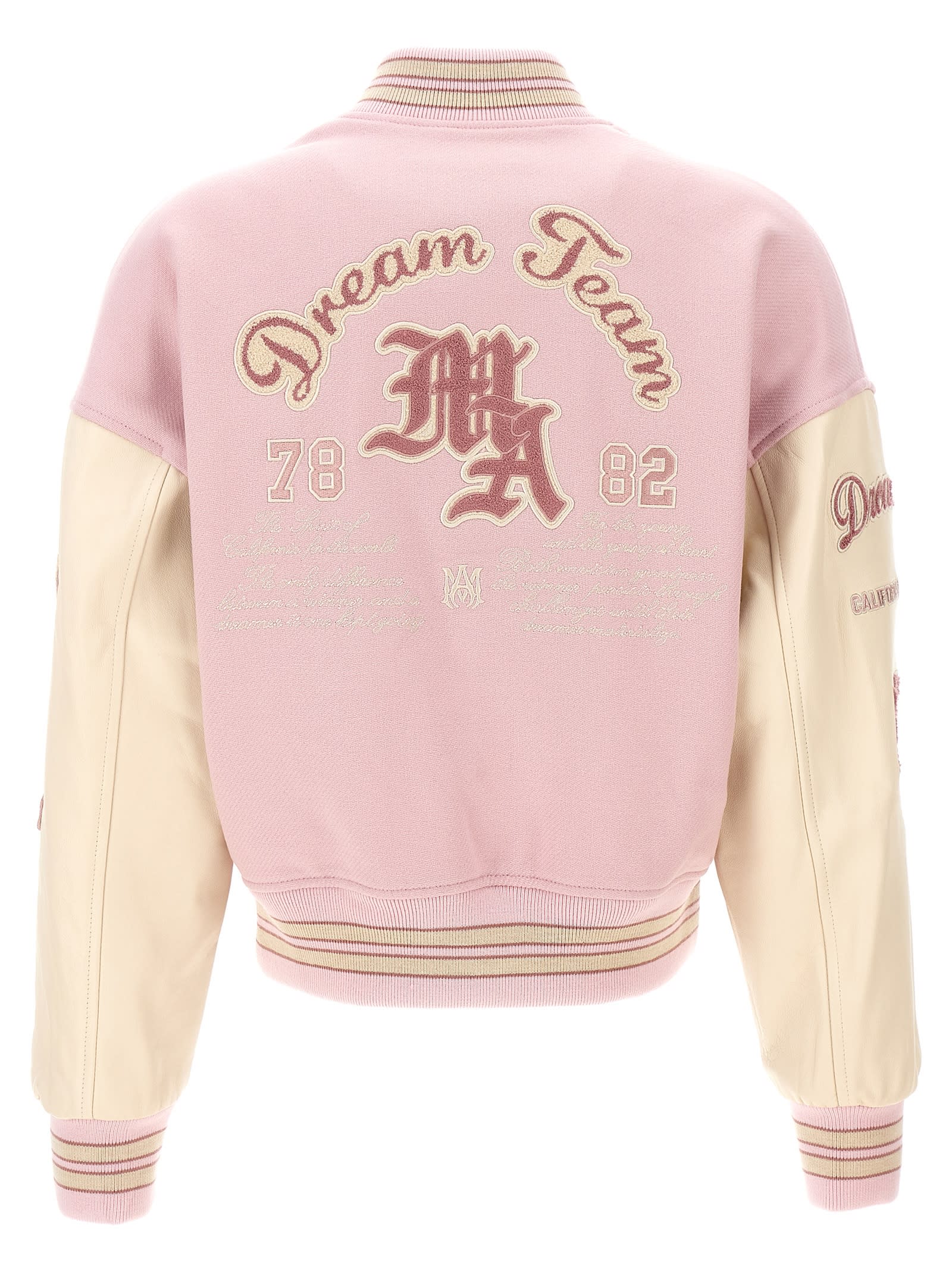 Shop Amiri Dream Team Varsity Bomber Jacket In Pink