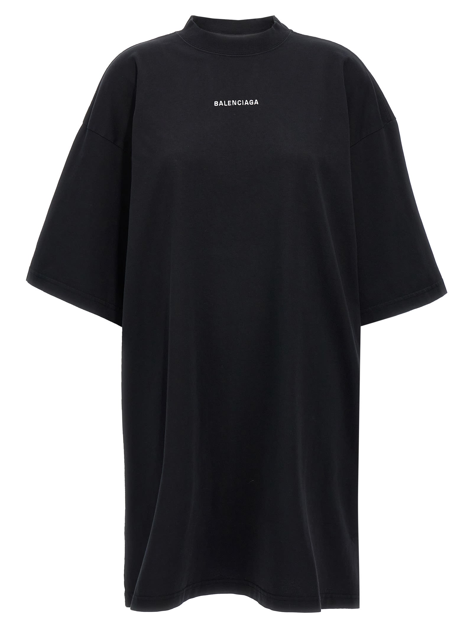 Shop Balenciaga Logo Embroidery Dress In Black