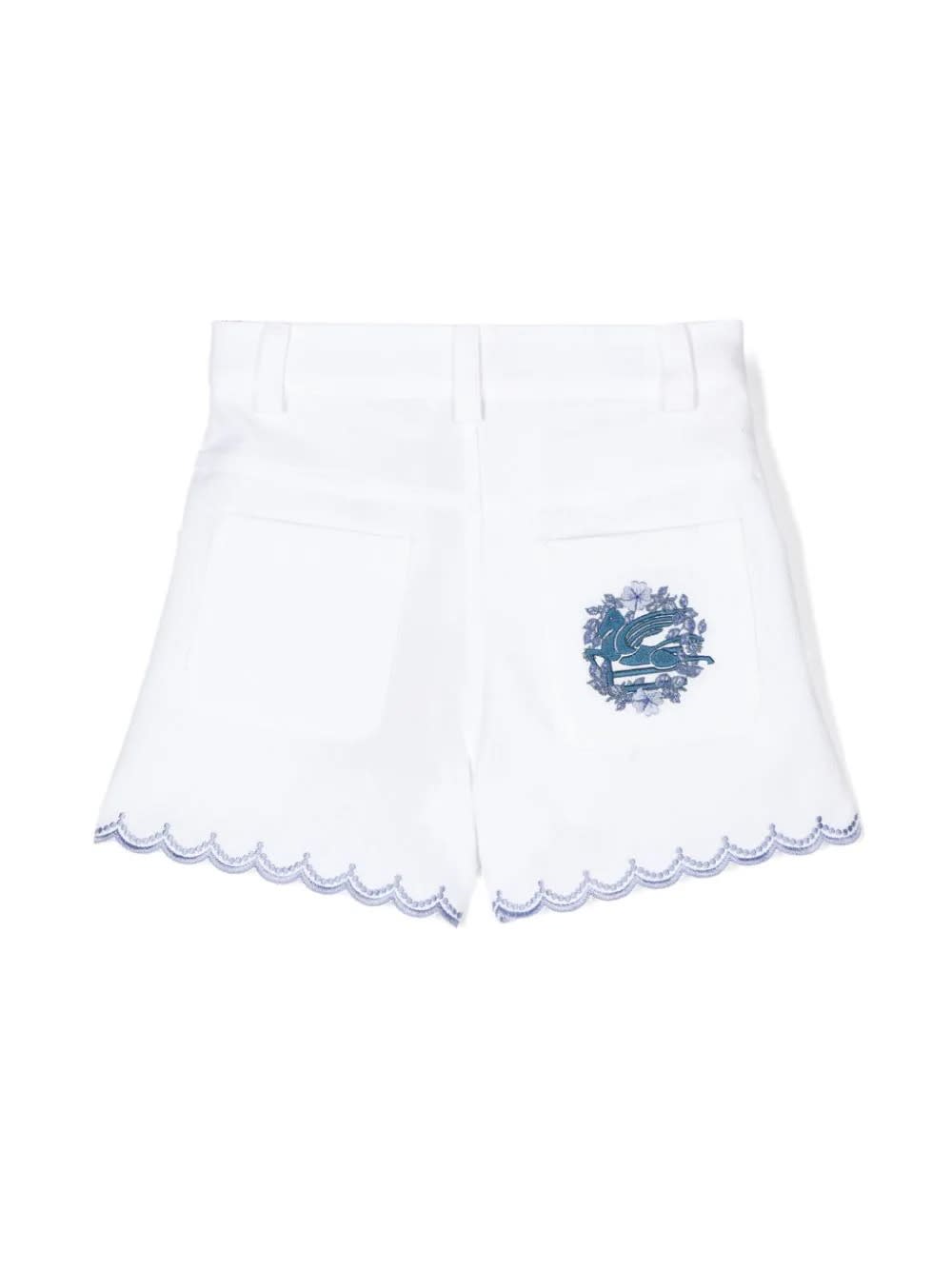 Shop Etro White Shorts With Blue Logo Embroidery