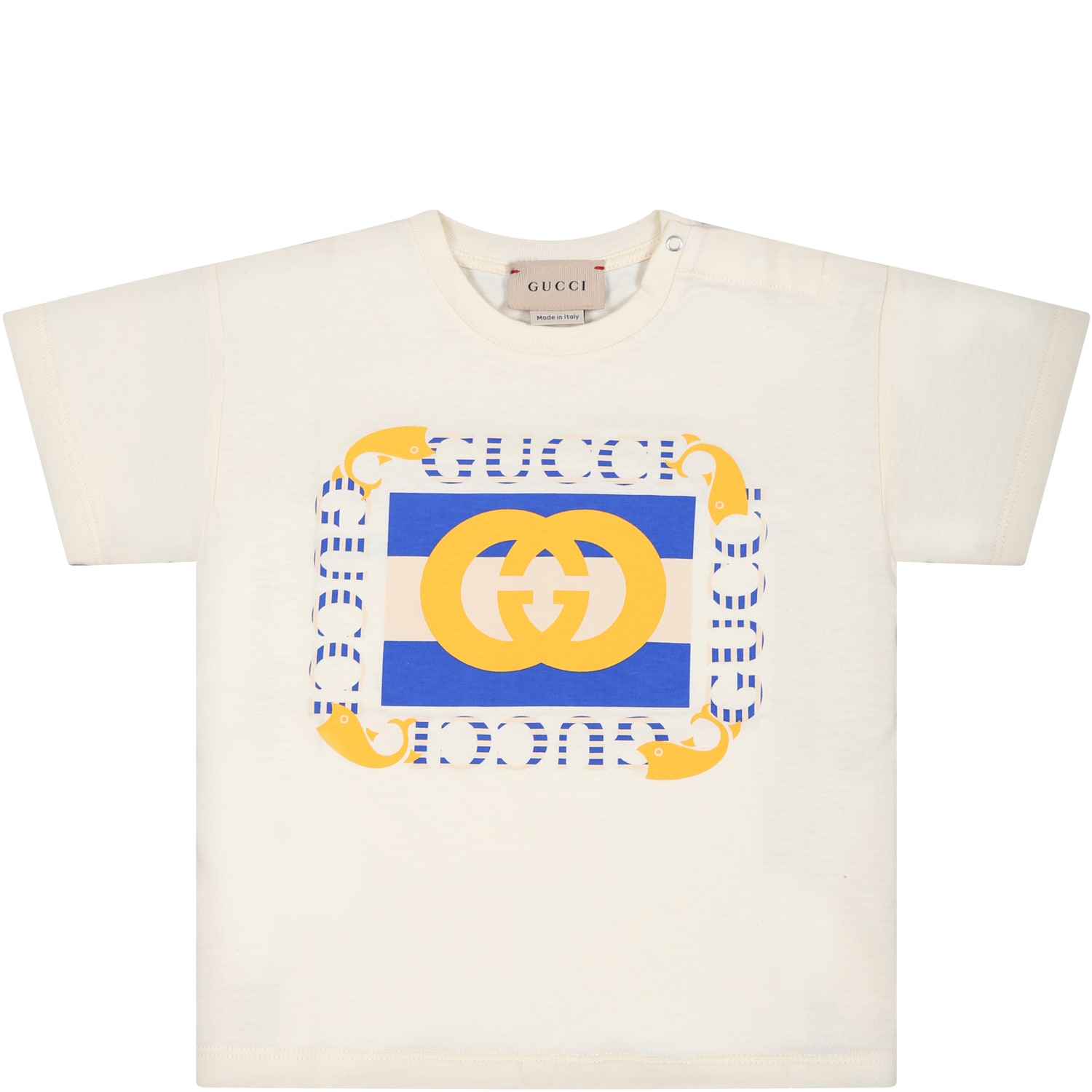 GUCCI IVORY T-SHIRT FOR BABY BOY WITH LOGO