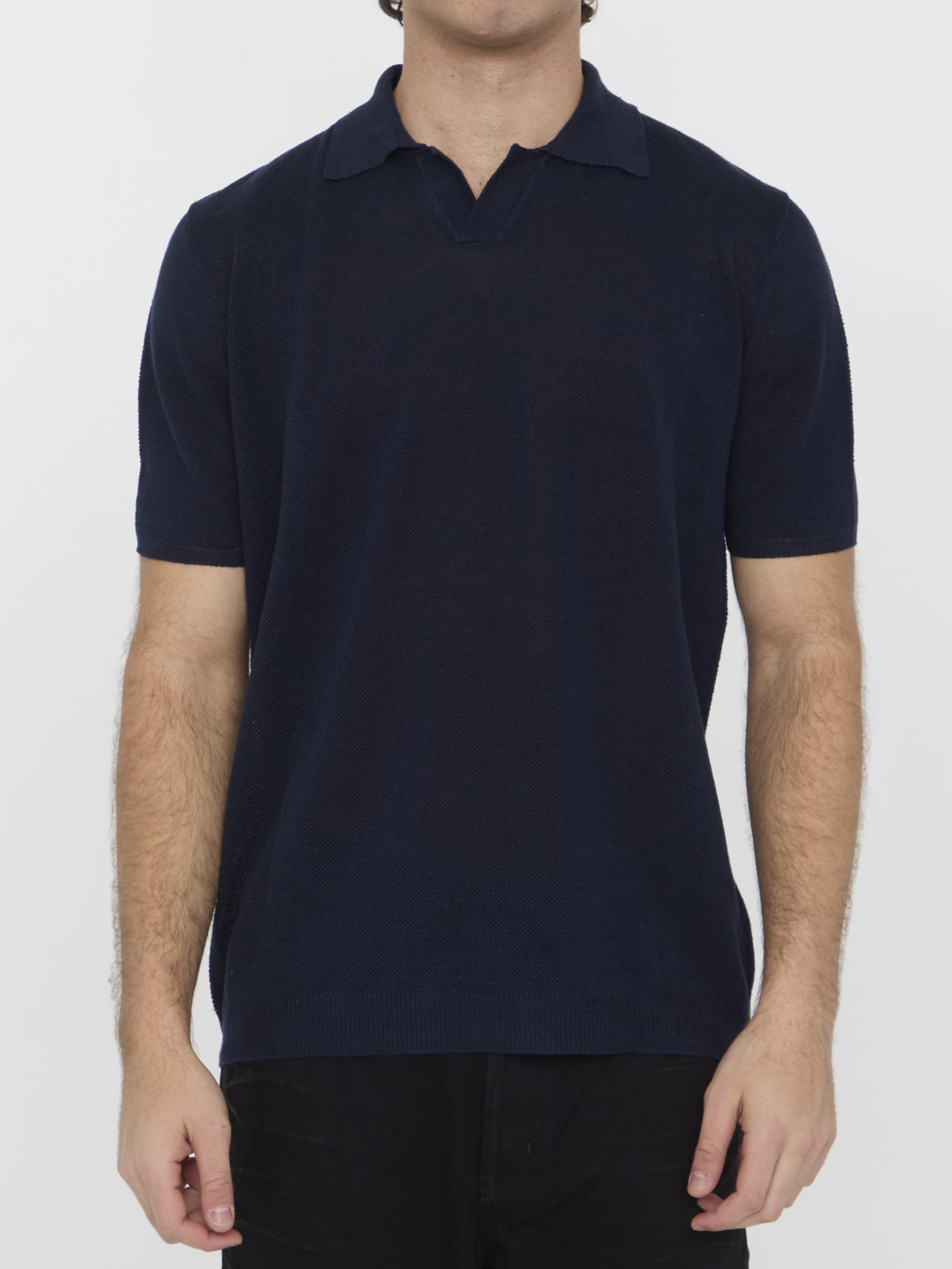 Roberto Collina Linen Polo Shirt In Blue
