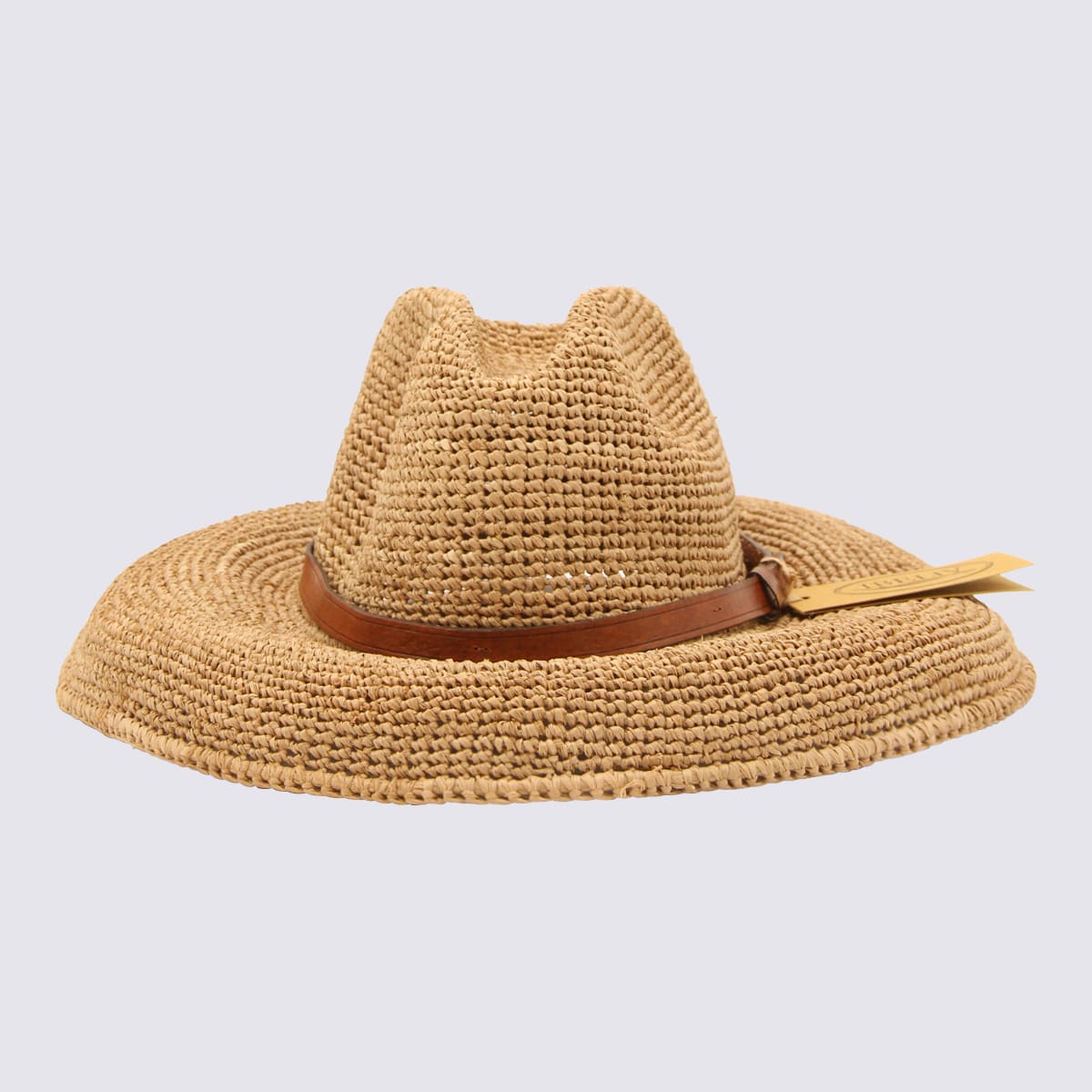 Natural Raffia And Brown Leather Safari Hat