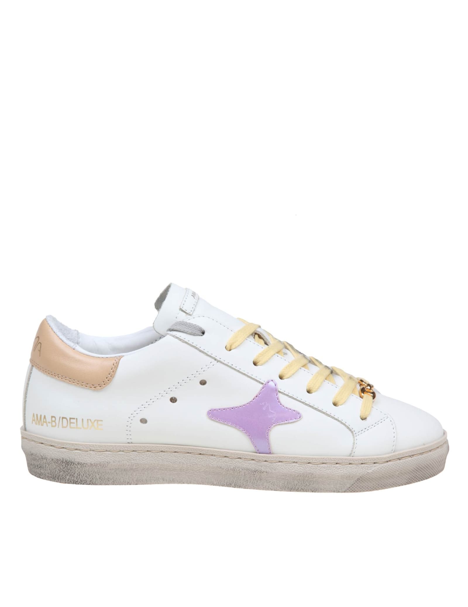 Sneakers In White Leather And Glicine