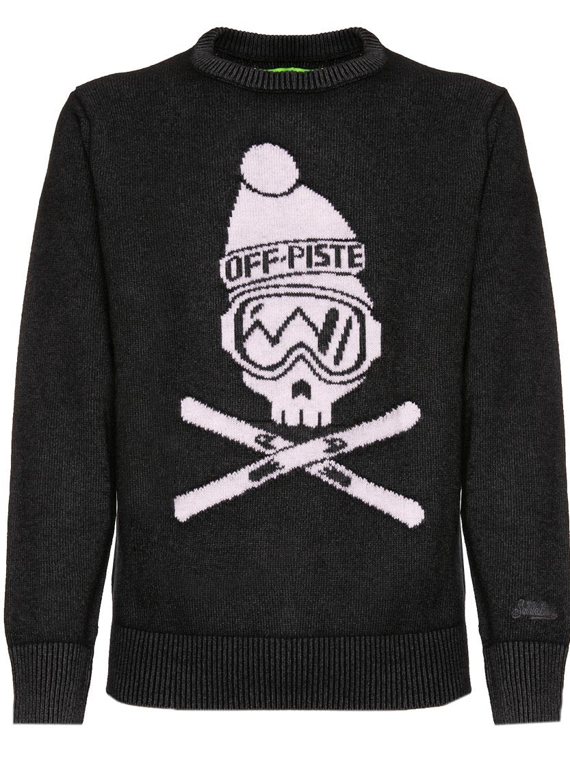 Shop Mc2 Saint Barth Man Black Sweater Off Piste Skull