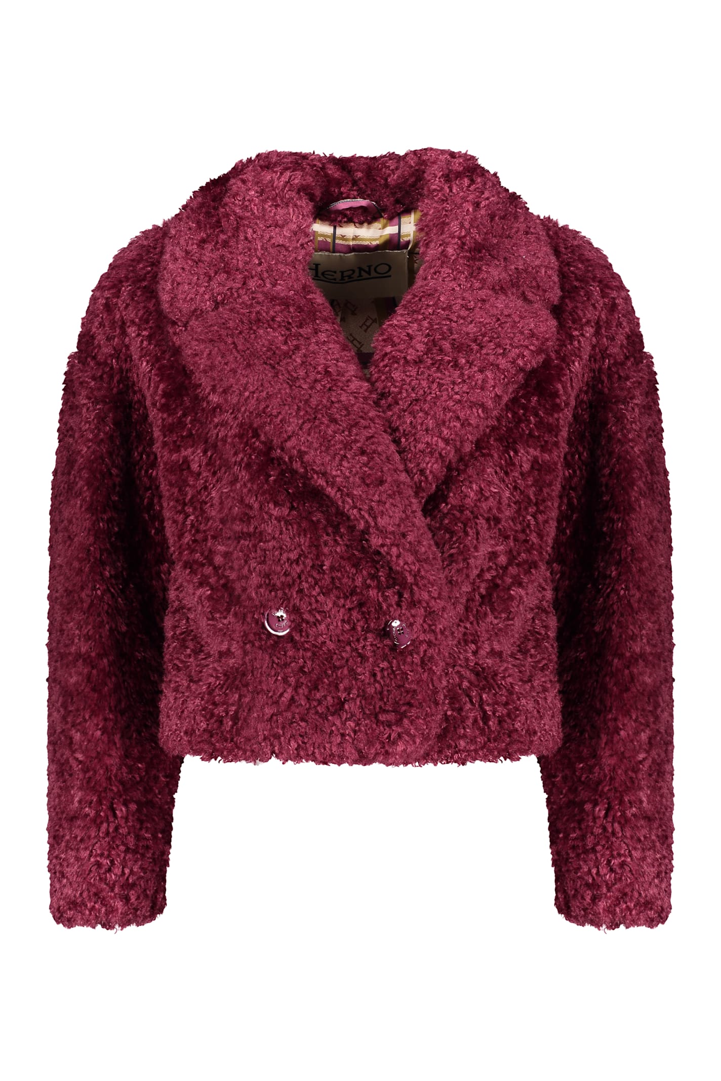 Herno Faux-fur Cropped Jacket In Purple