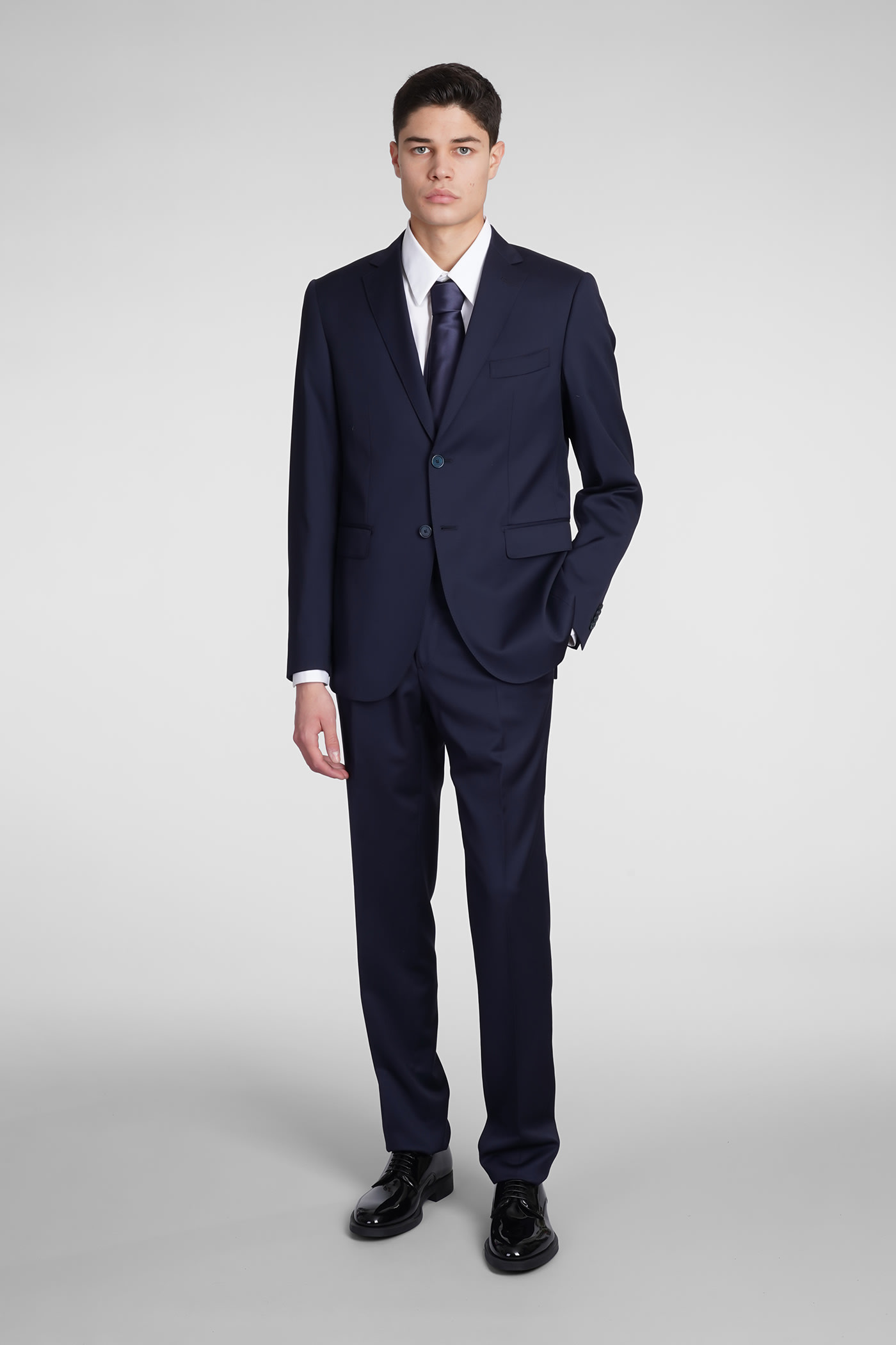 Santaniello Dress In Blue Wool In Blue
