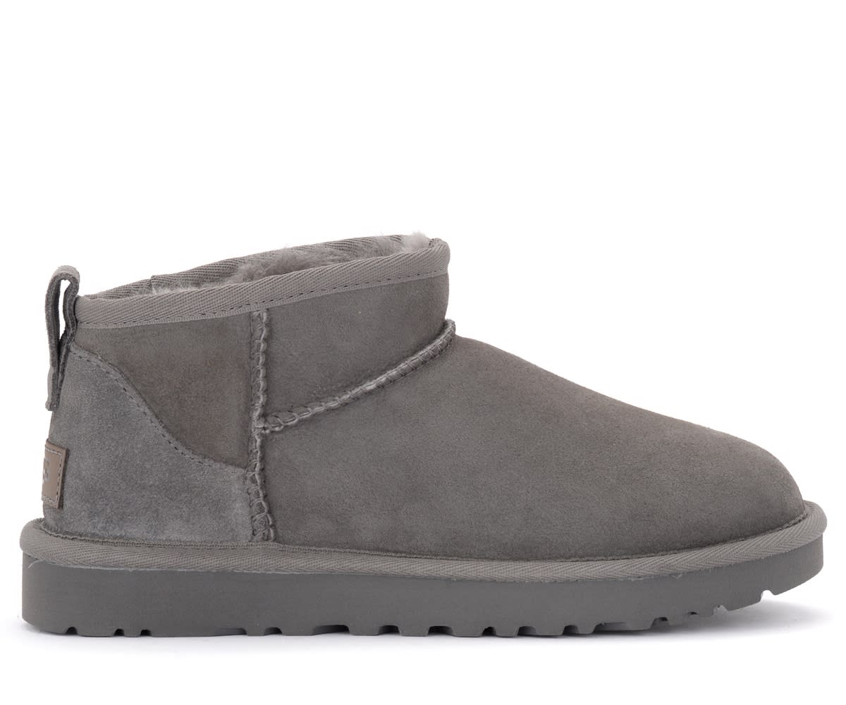 Ugg Classic Ultra Mini Gray Ankle Boot In Suede