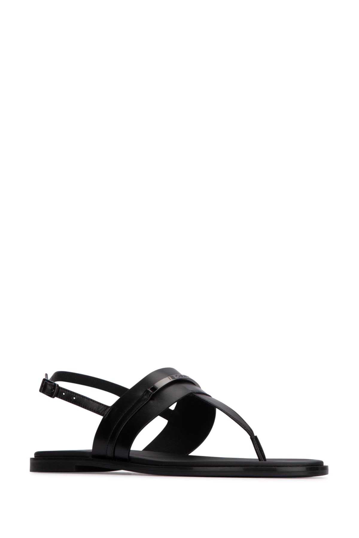 Calvin Klein Toe Open Flat Sole Slingback Sandals In Ckblack