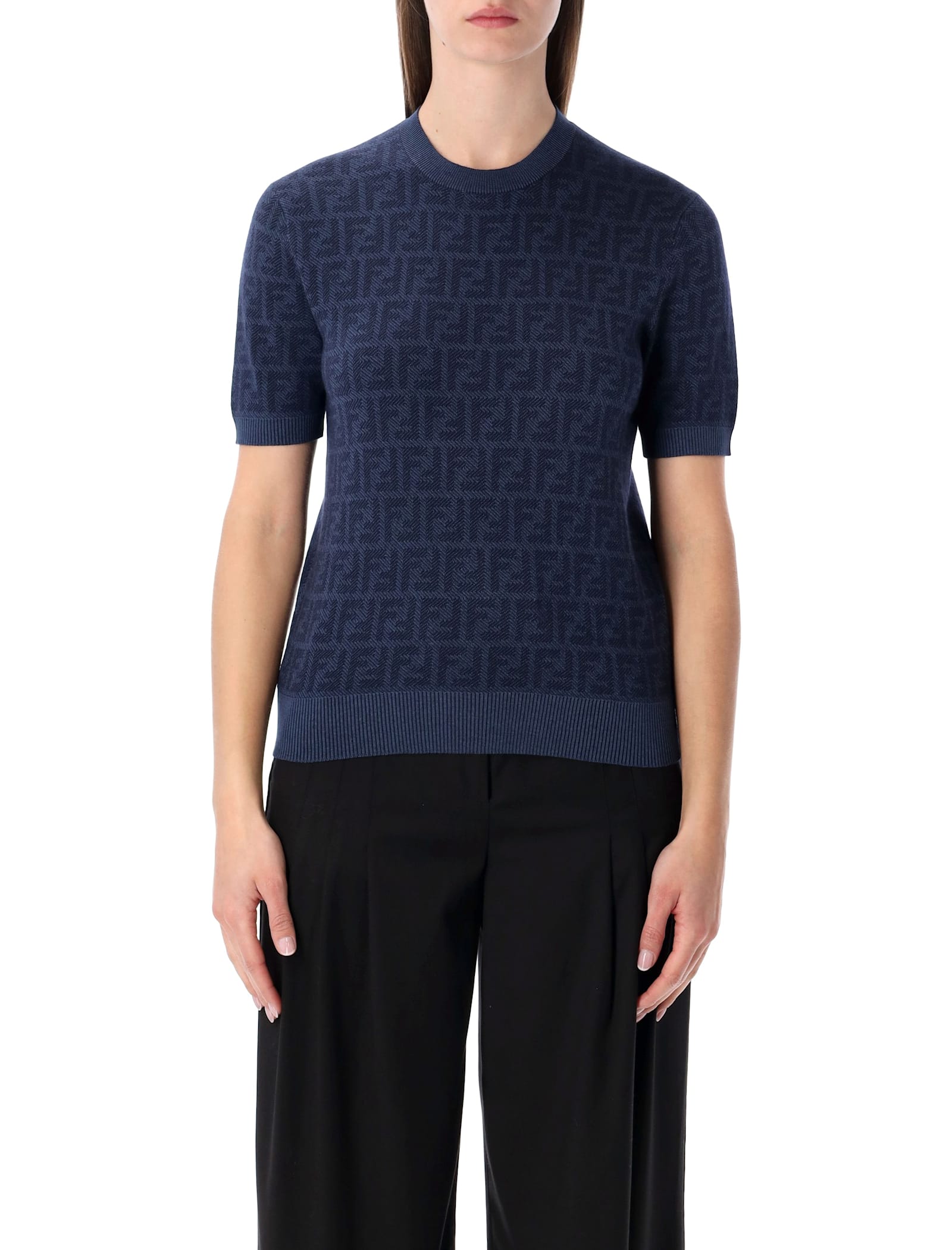 Fendi Ff Wool And Silk Sweater In Blue
