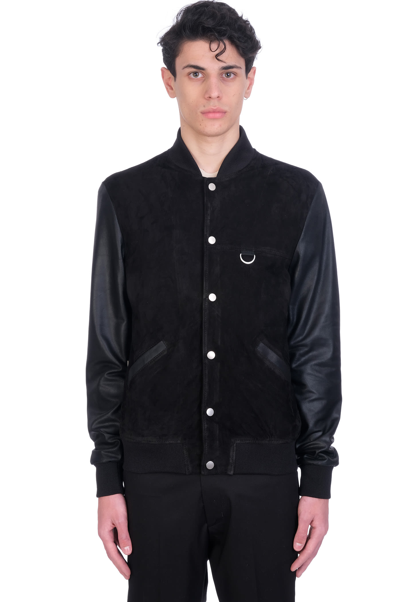 Low Brand Bomber In Black Suede And Leather