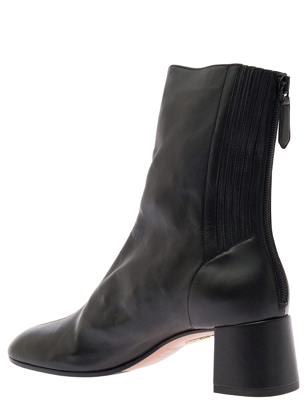 Shop Aquazzura Saint Honorè Black Bootie With Block Heel In Smooth Leather Woman