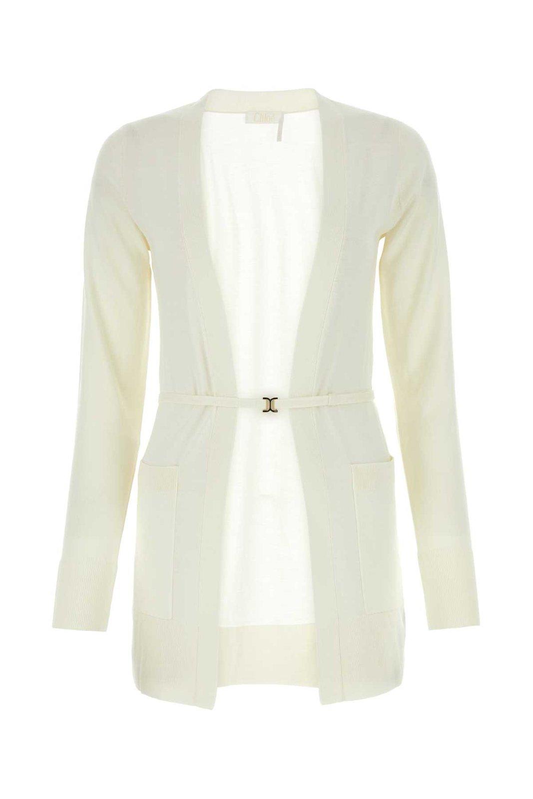 Shop Chloé Belted Knitted Cardigan In Iconic Milk