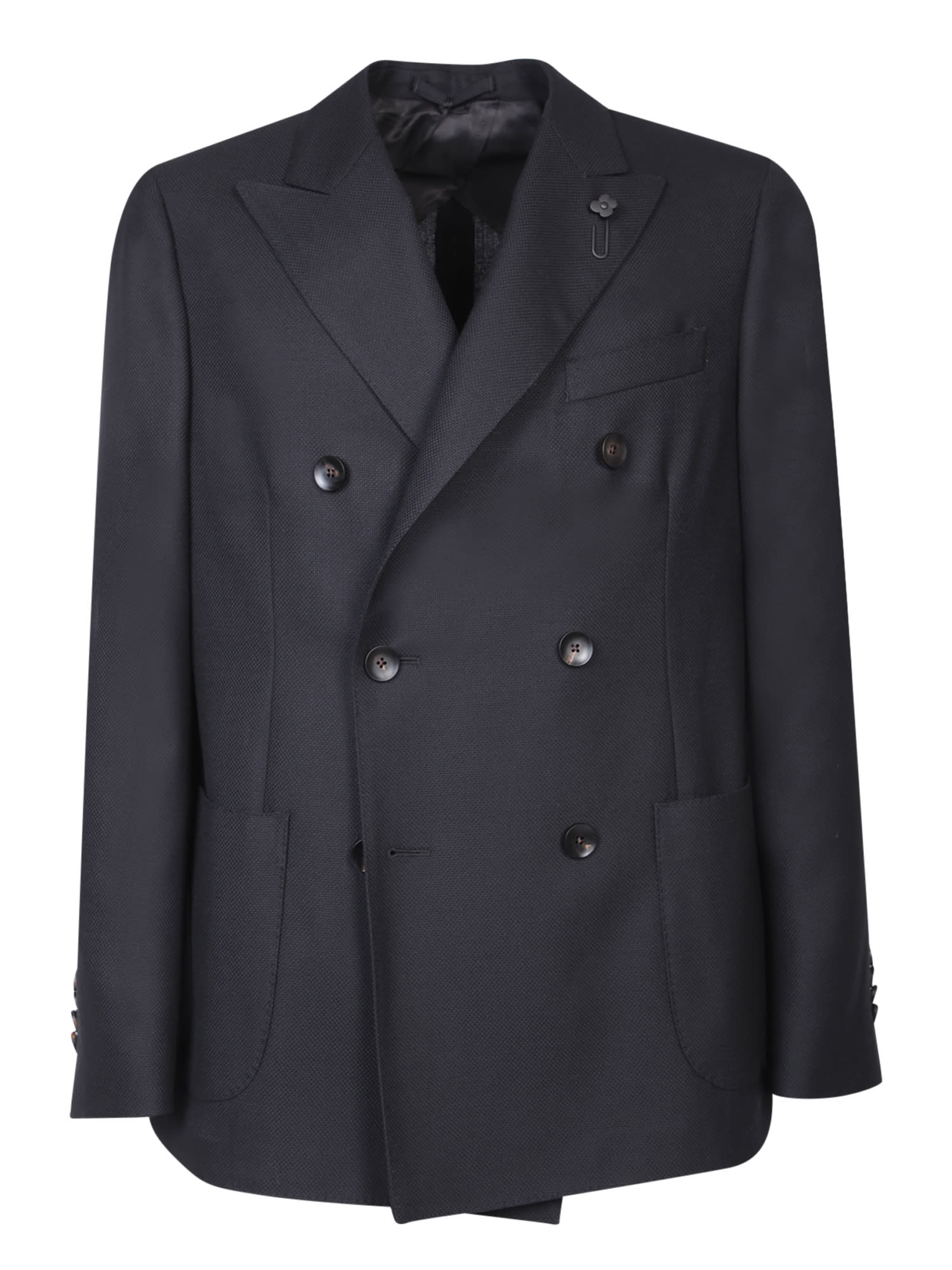 Double-breasted Wool Jacket In Blue