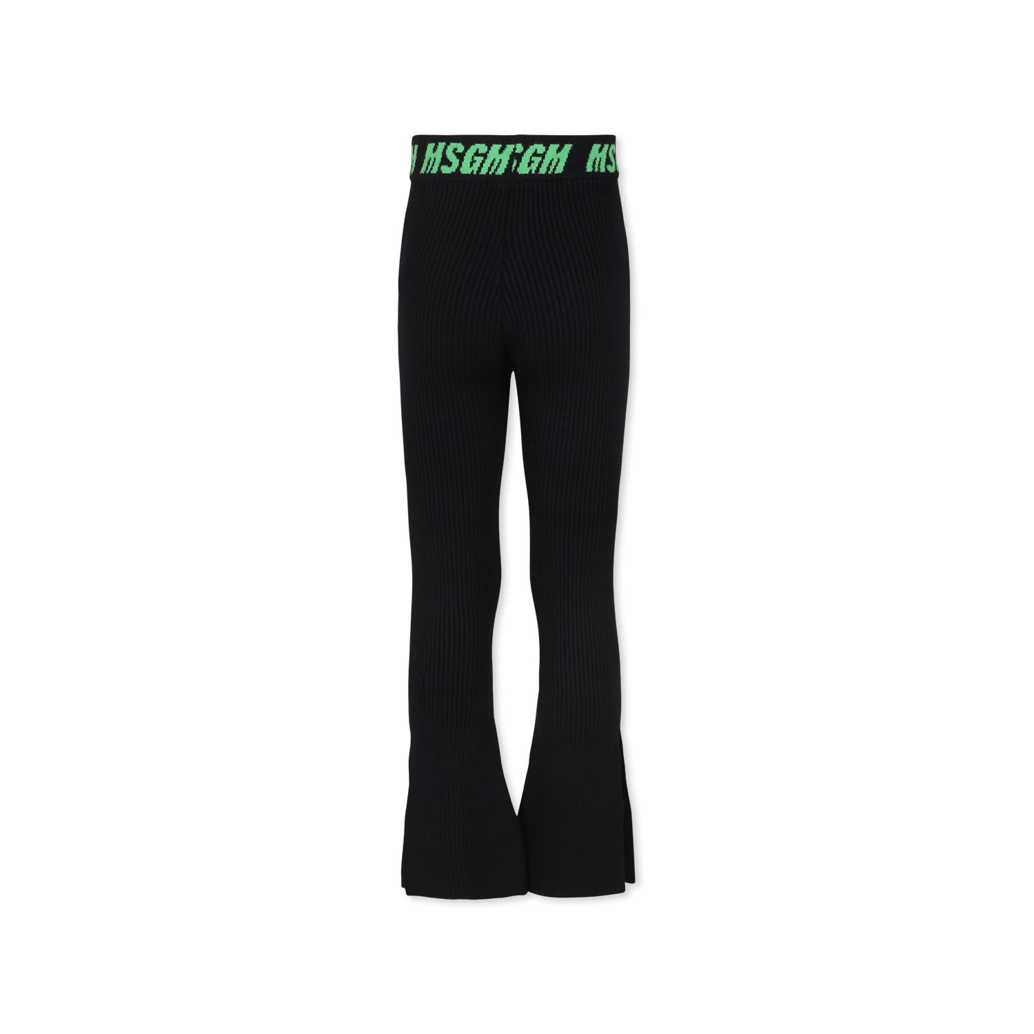 Msgm Black Trousers For Girl With Logo In Black